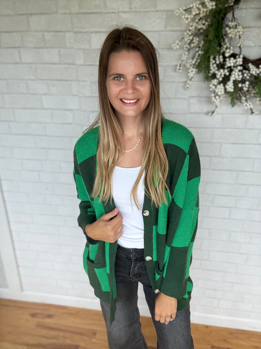 Checkered Cardigan- Green