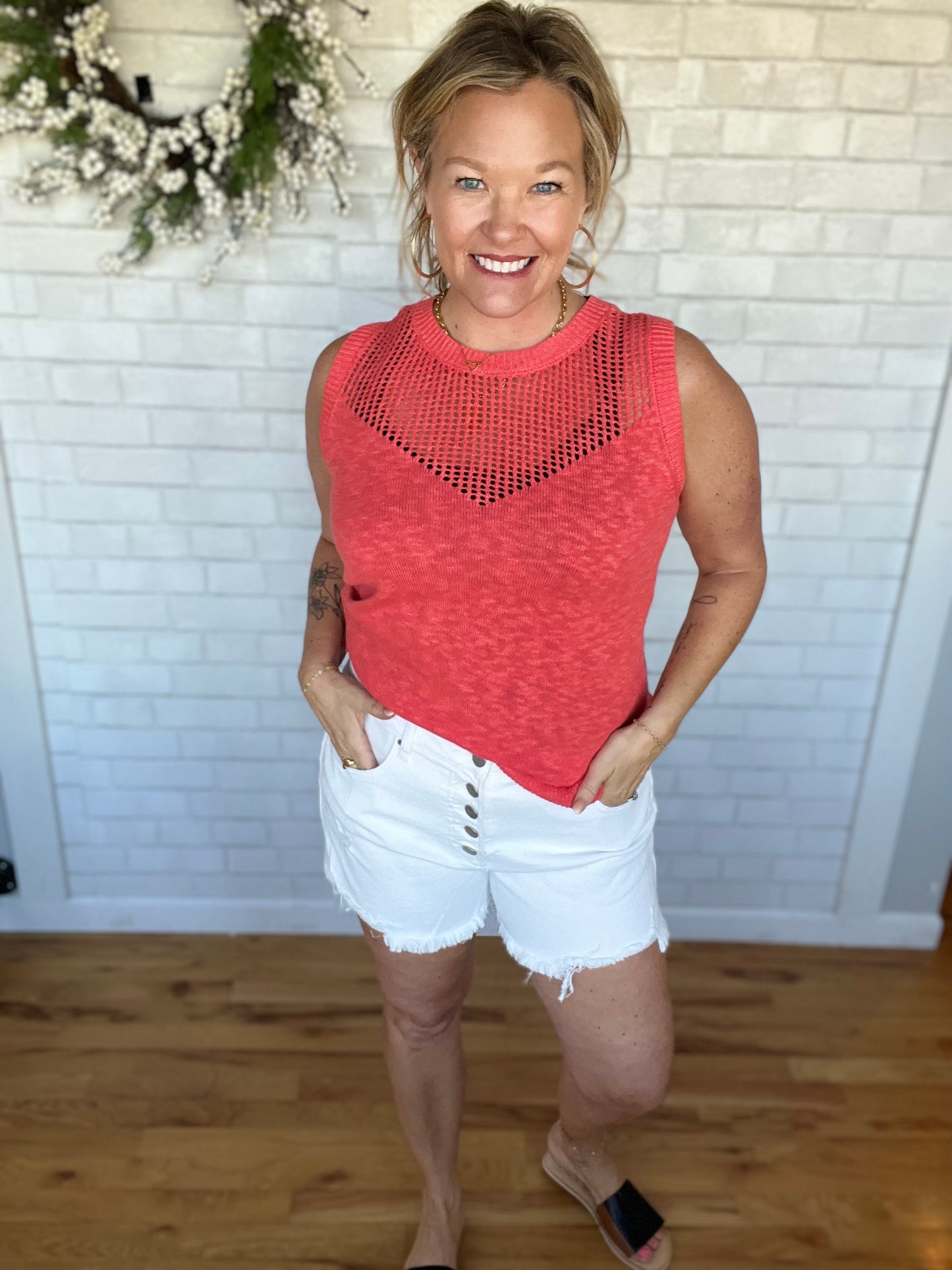 Trish Button Fly Shorts- White