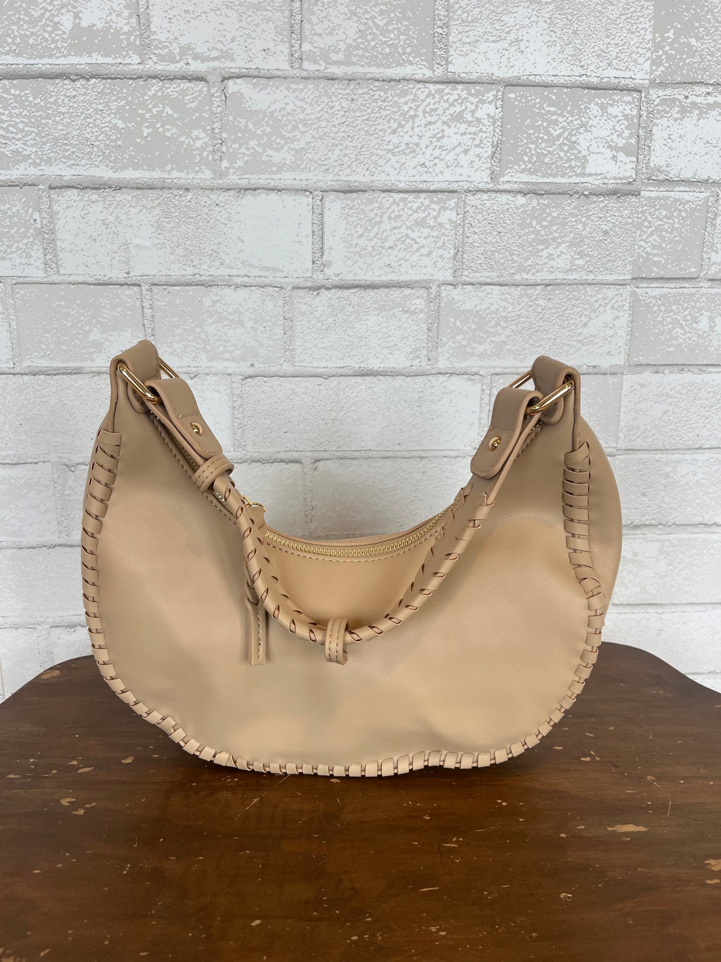 Aria Whipstitch Crescent Shoulder Bag