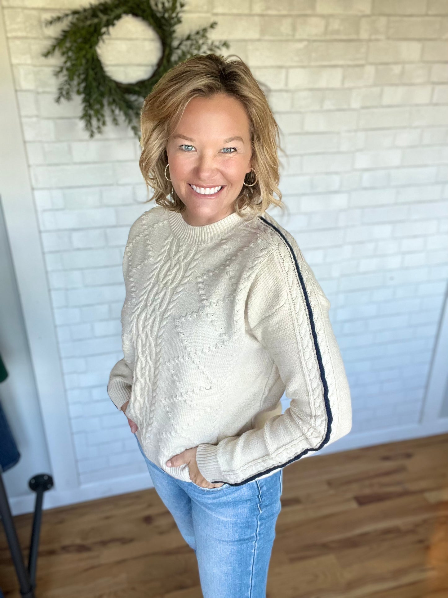 Petra Piped Sleeve Sweater - Almond