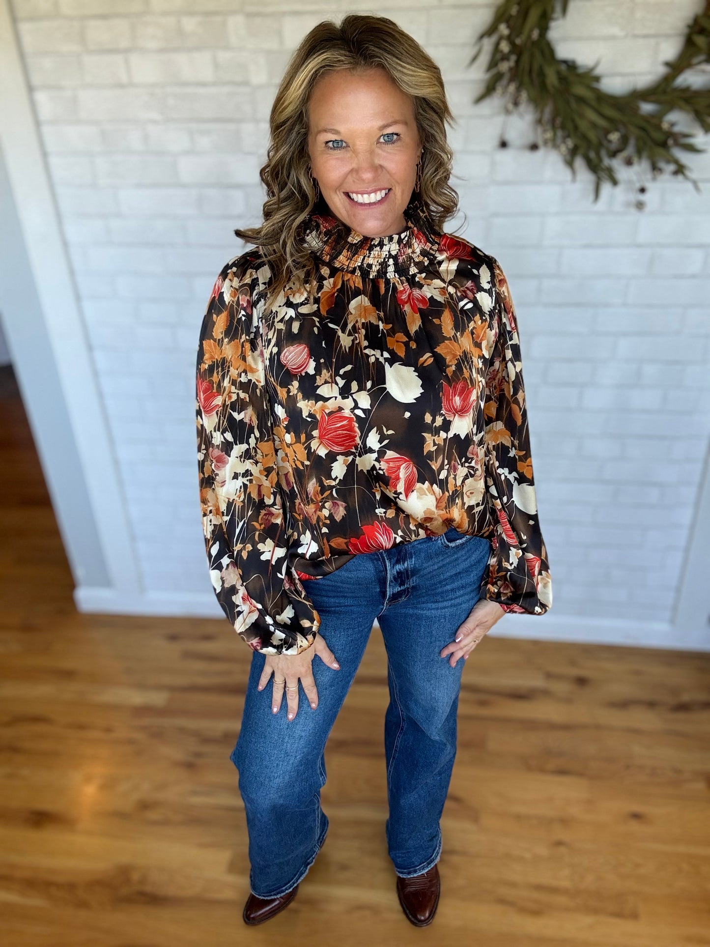 Satin Floral Print Top