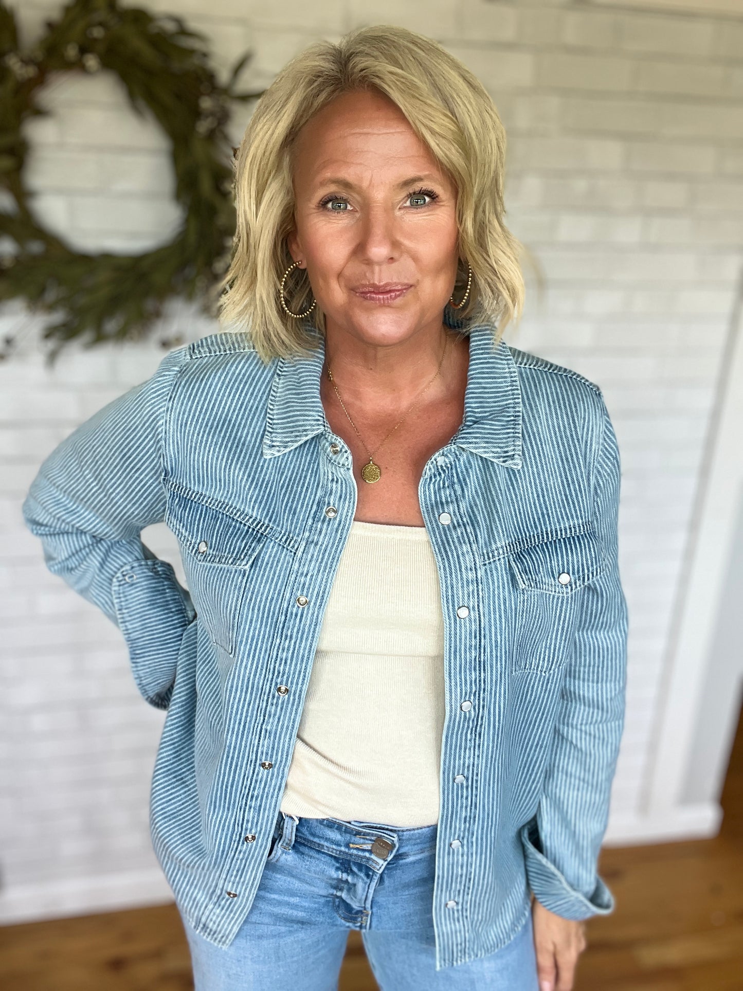 Pippin Denim Shacket - Denim Stripe