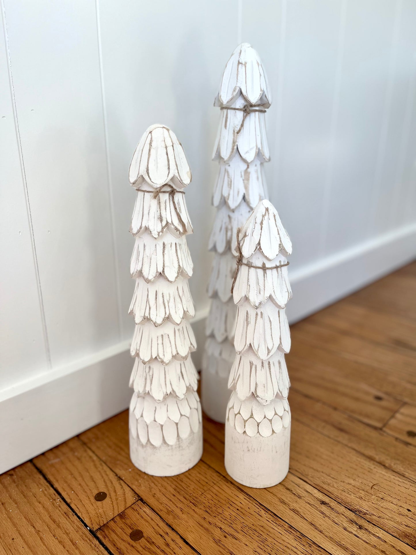 SM White Carved Wood Tree