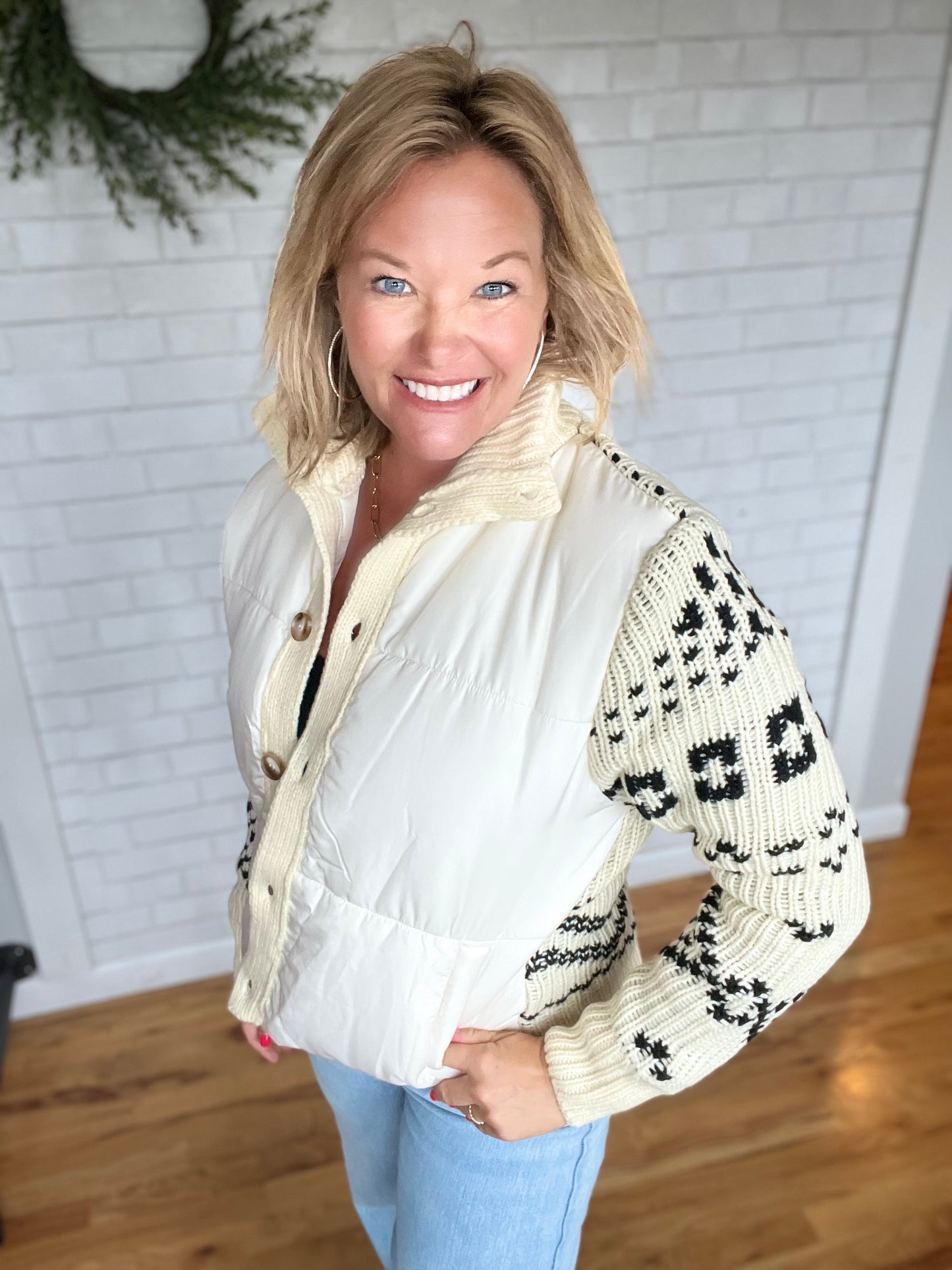 Kiana Quilted Jacket - Cream Aztec
