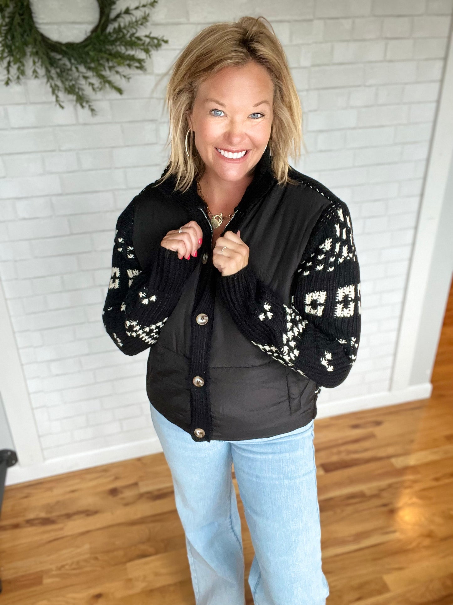 Kiana Quilted Jacket - Black Aztec