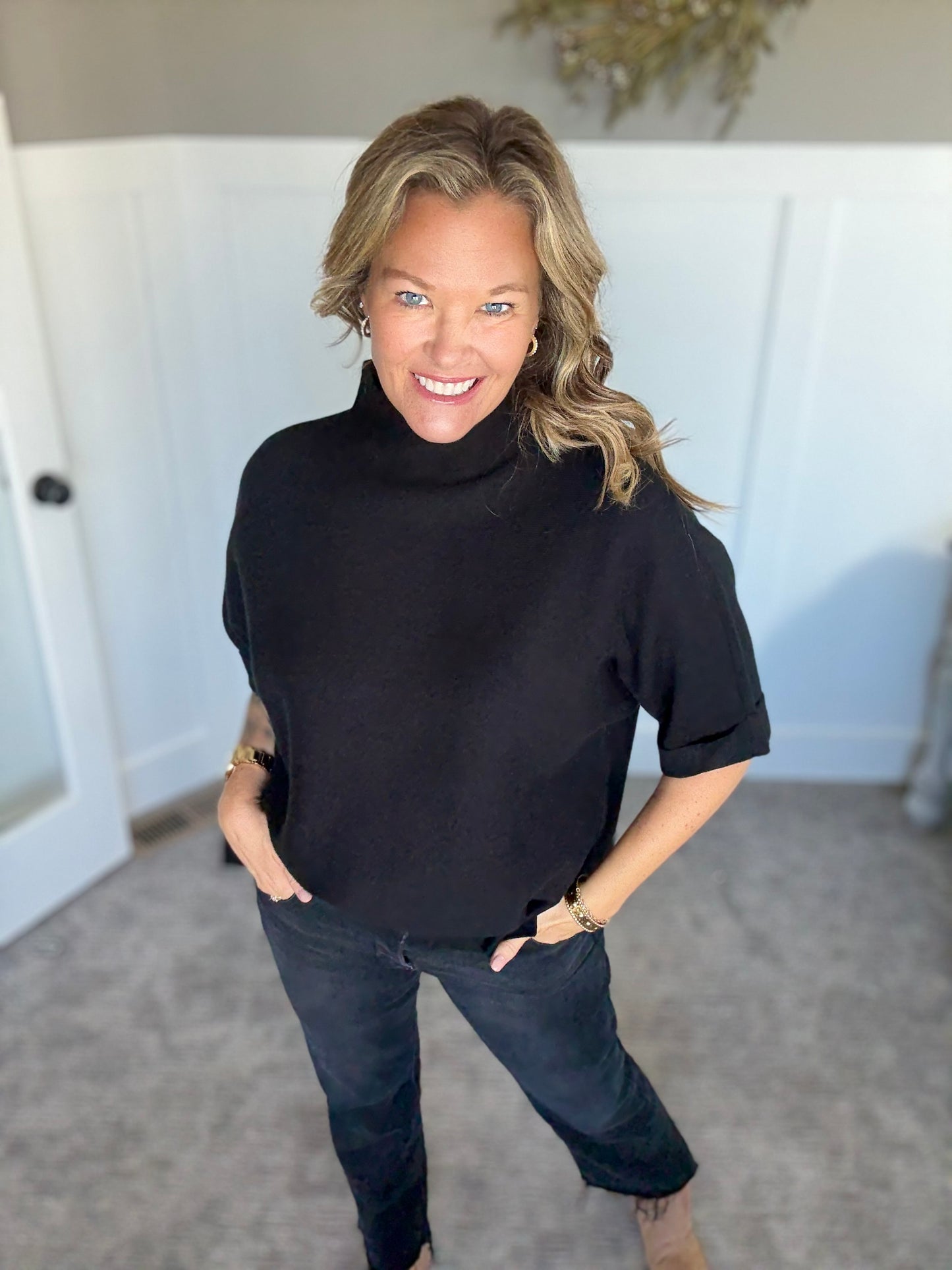 Mia Mock Neck Sweater -Black