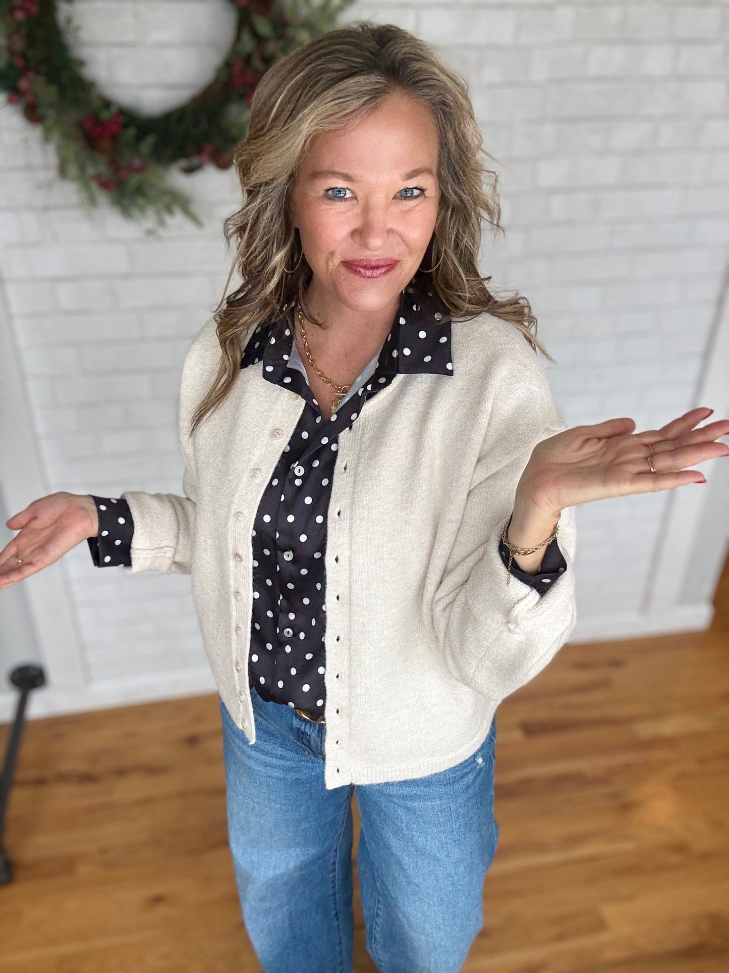 Dotted Satin Blouse - Black