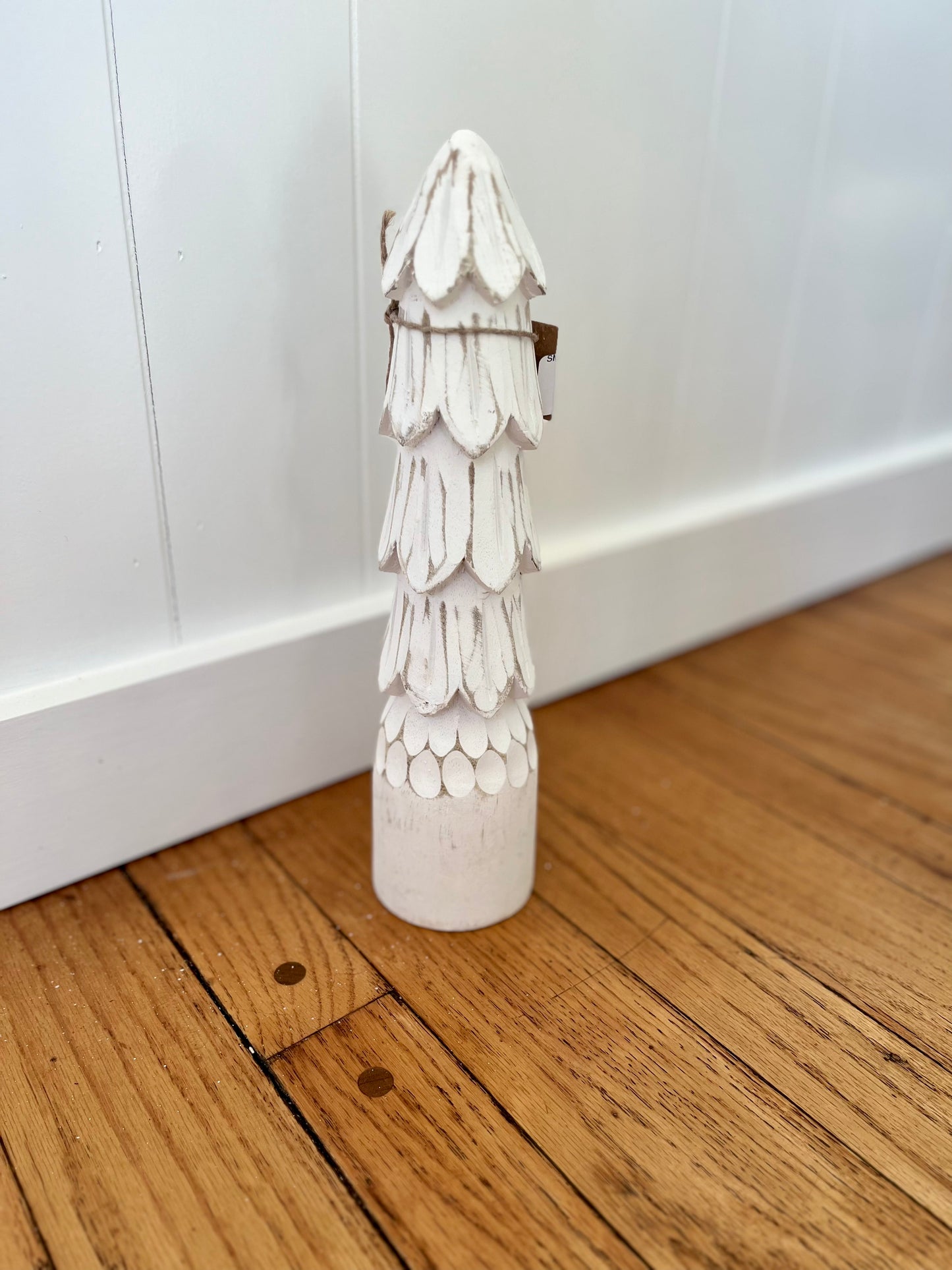 SM White Carved Wood Tree