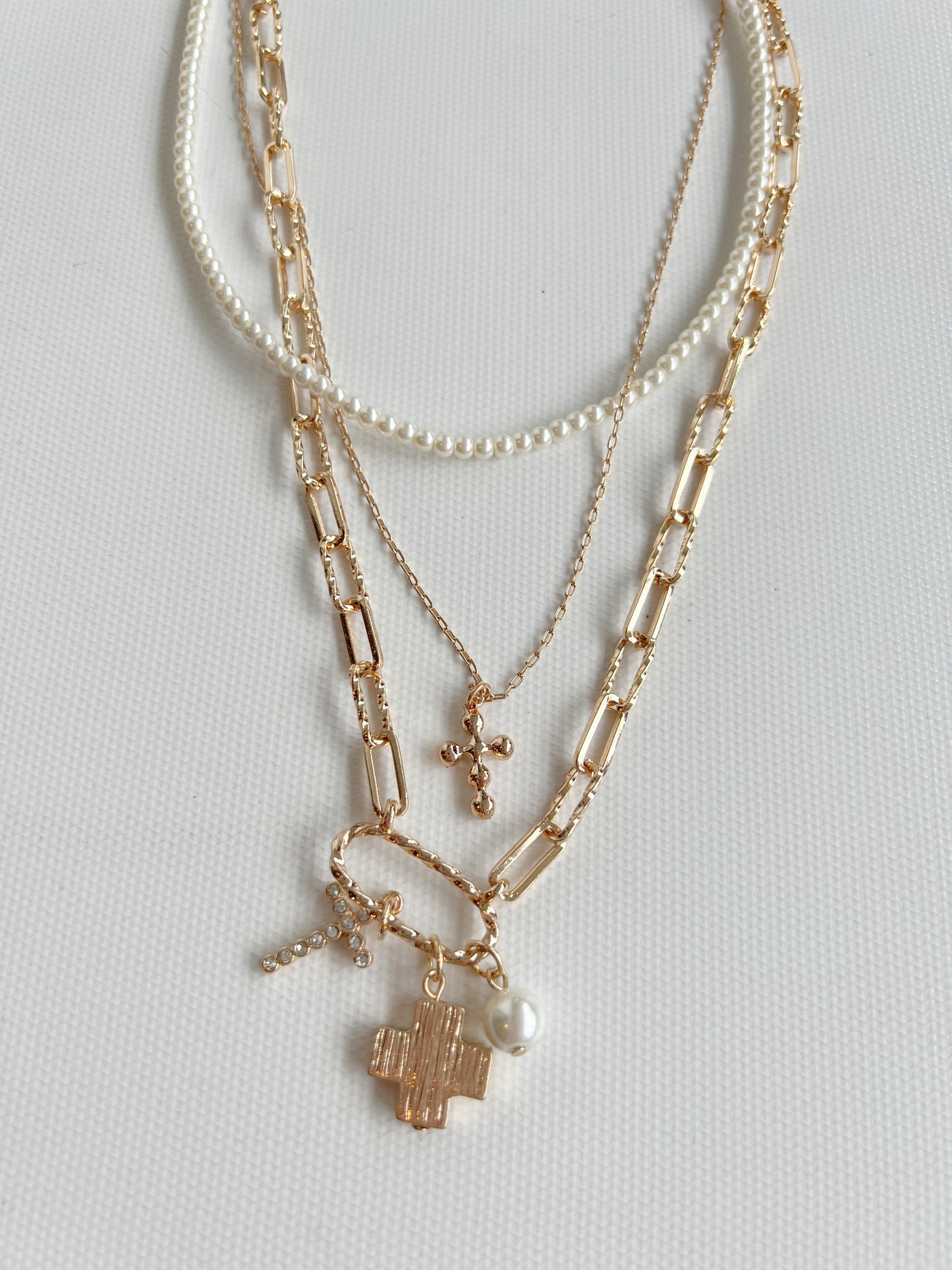 Pearl and Cross Layered Necklace