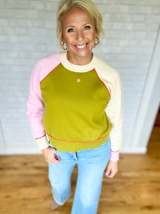 Raglan Color block - Green/Pink