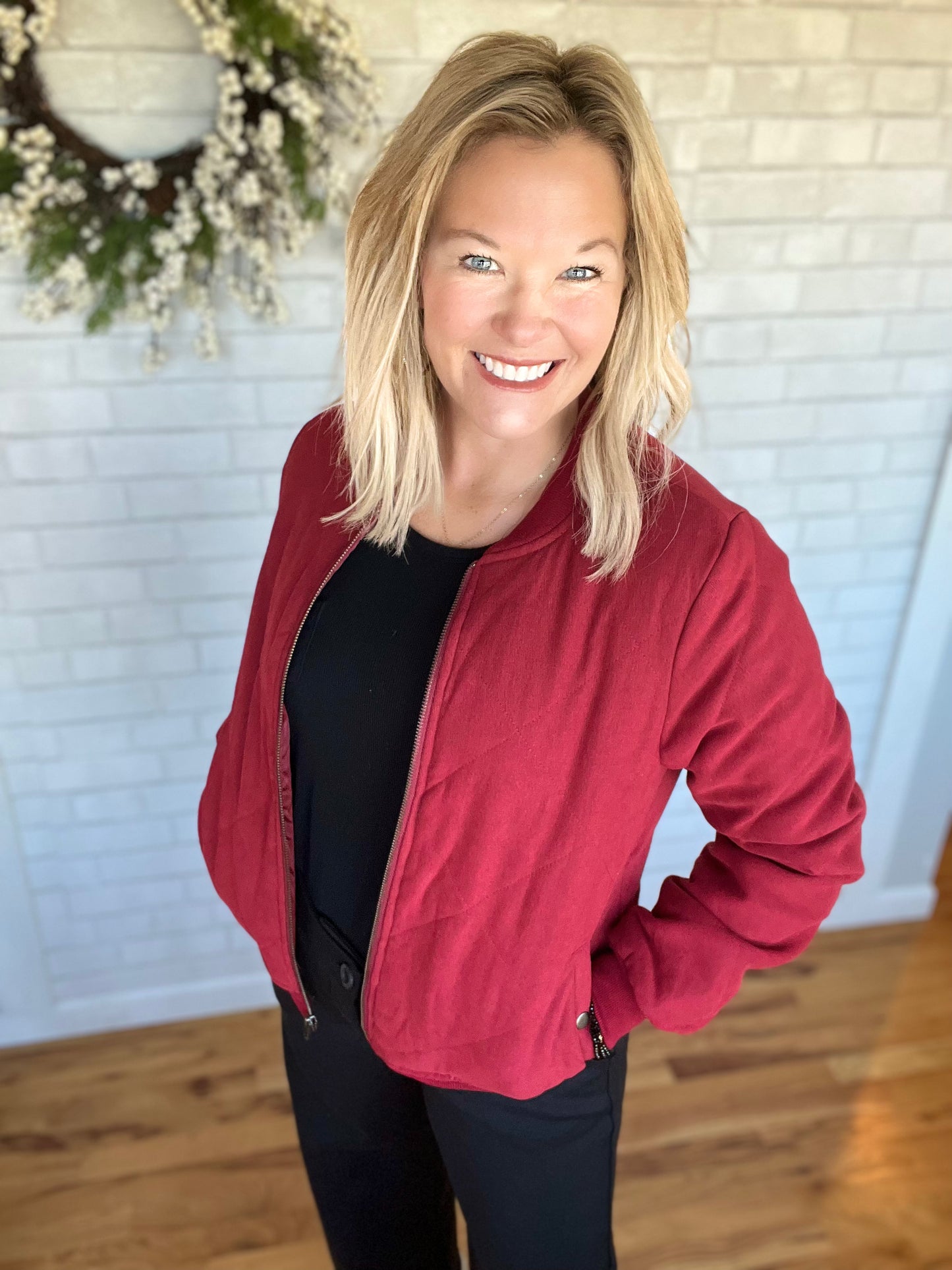 Quinn Quilted Bomber - Burgundy