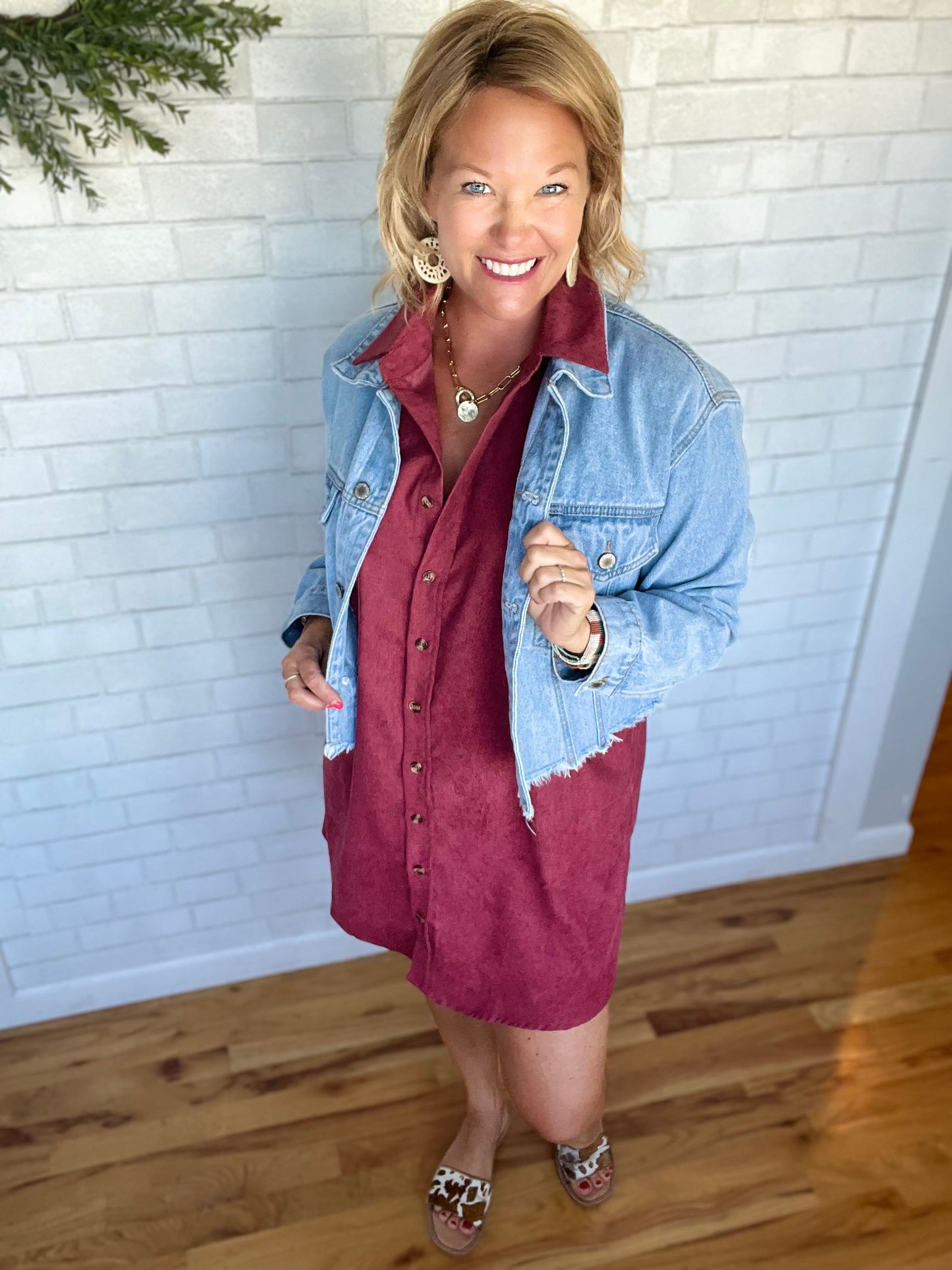 Brynn Corduroy Dress - Wine