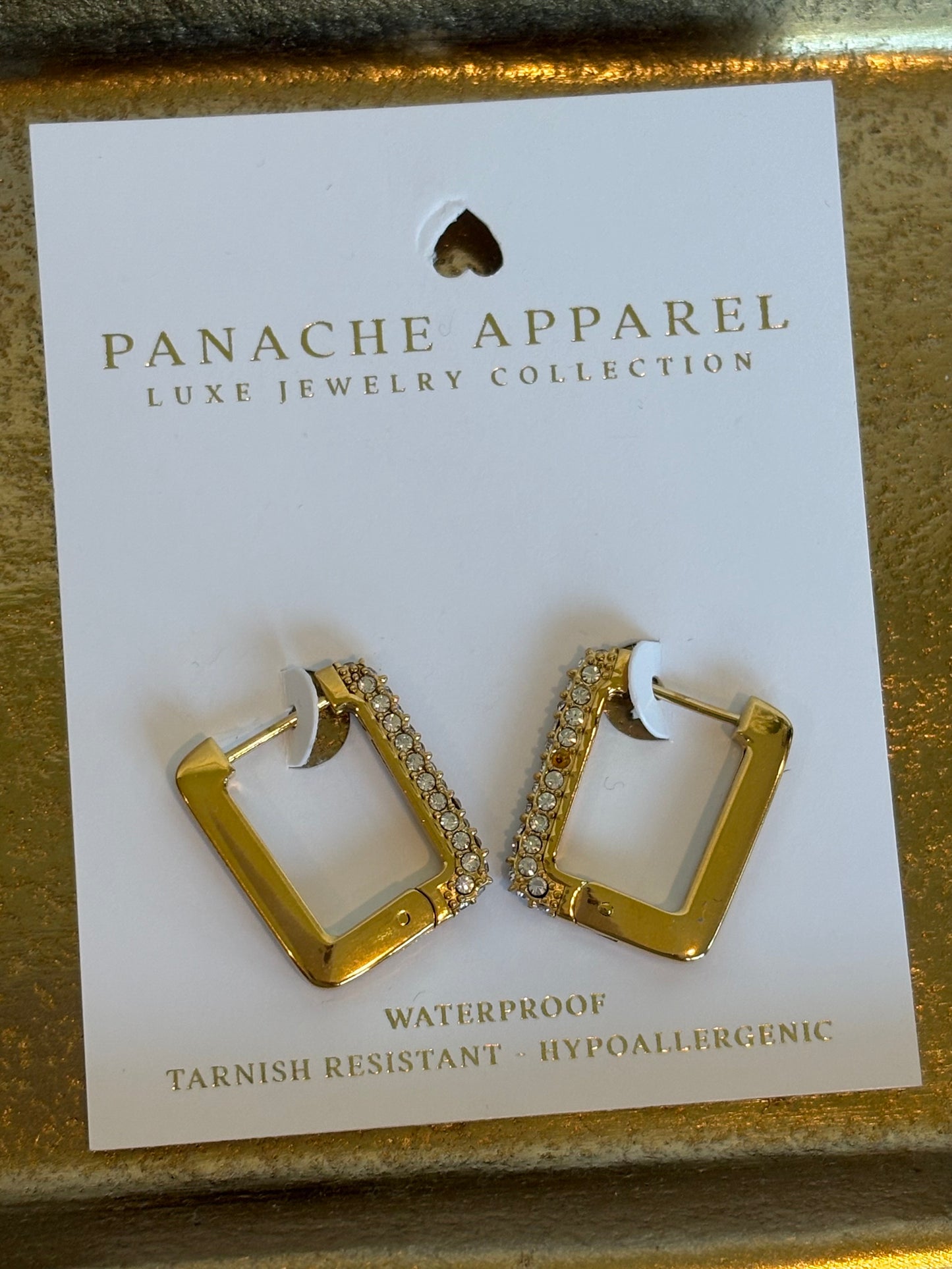 Luxe Gold & Rhinestone Square Hoop