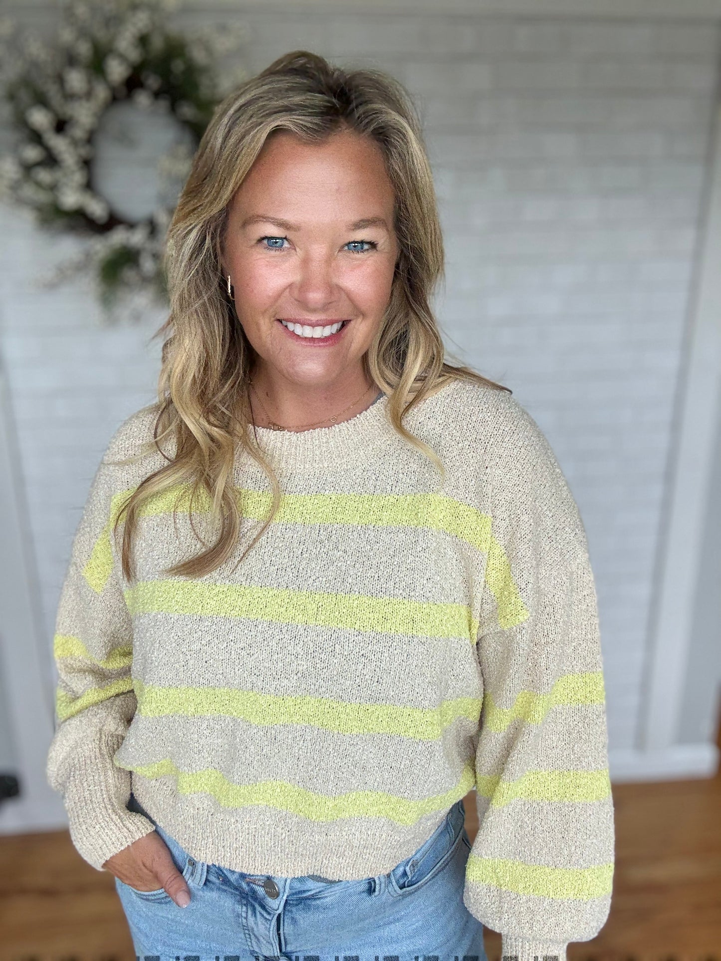 Cara Stripe Sweater - Lime