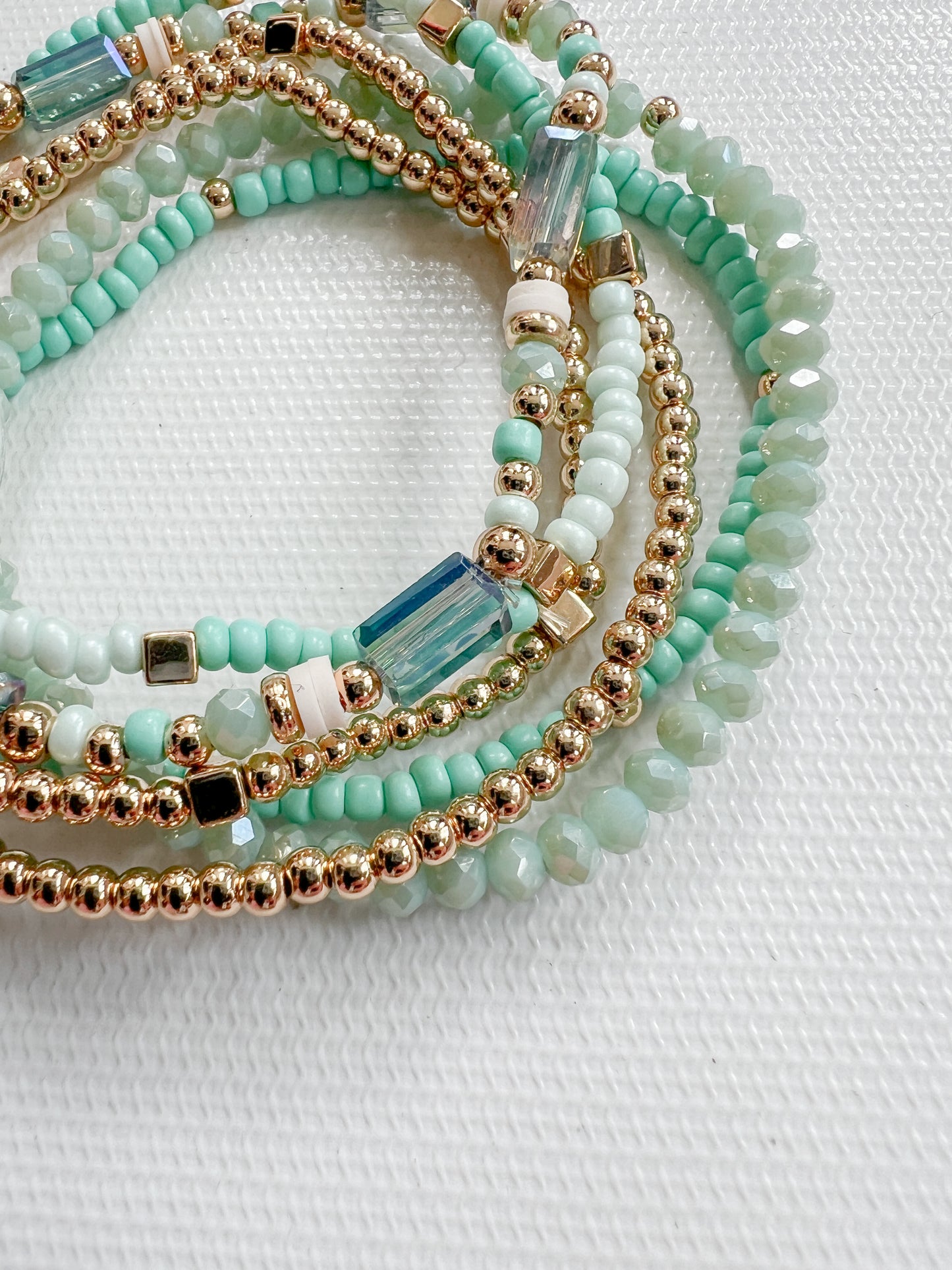 Mint Cream & Gold Seed Bead Stack