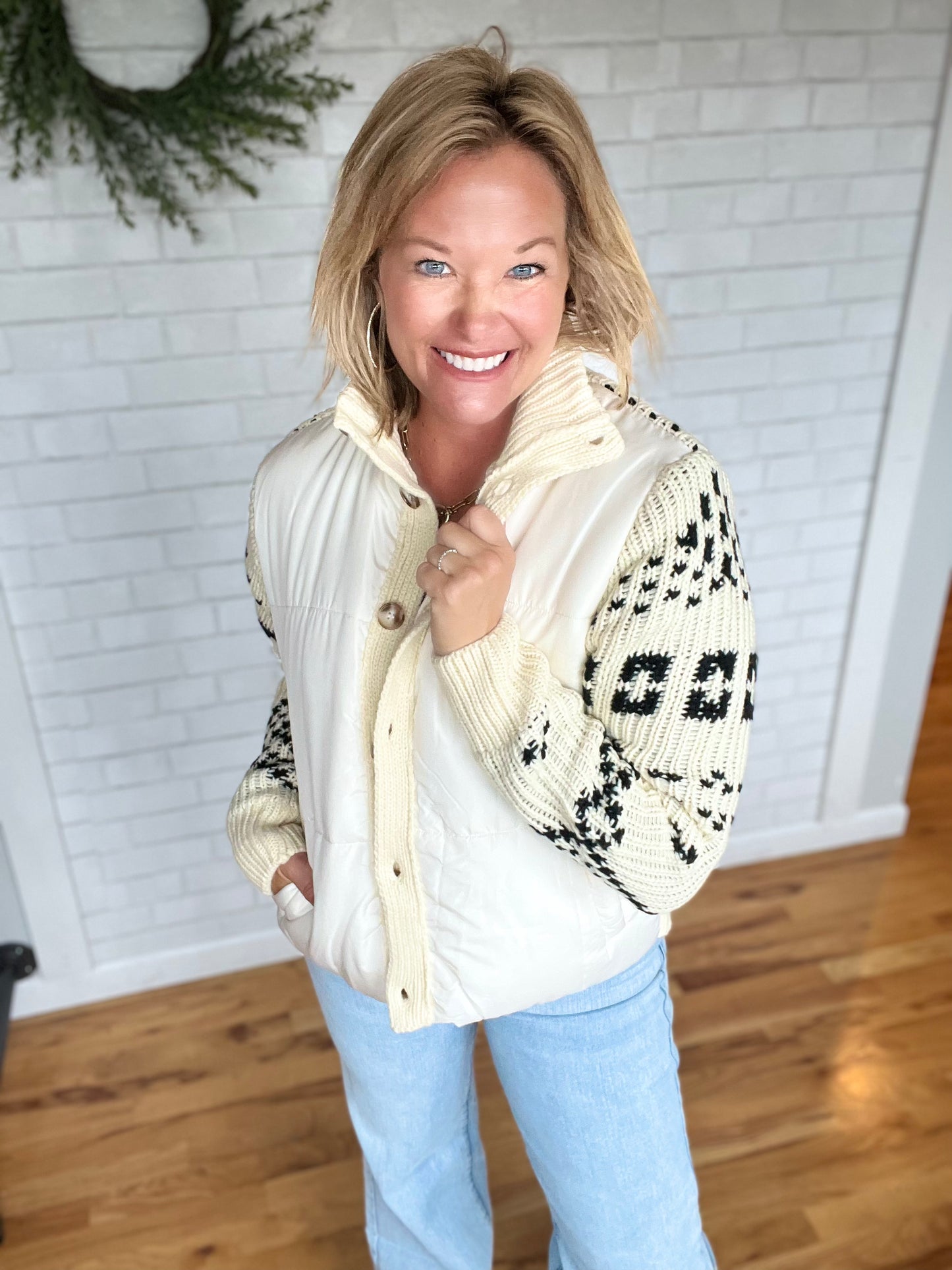 Kiana Quilted Jacket - Cream Aztec