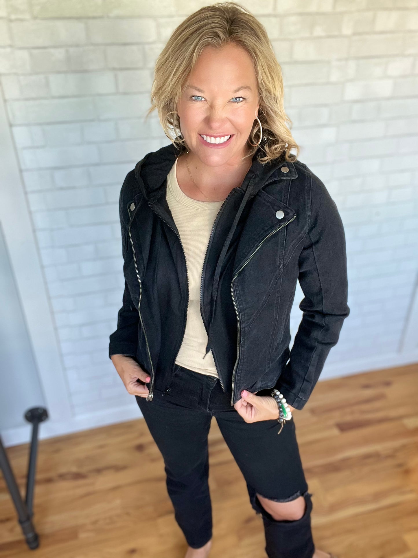 Black Denim Hooded Jacket by Risen