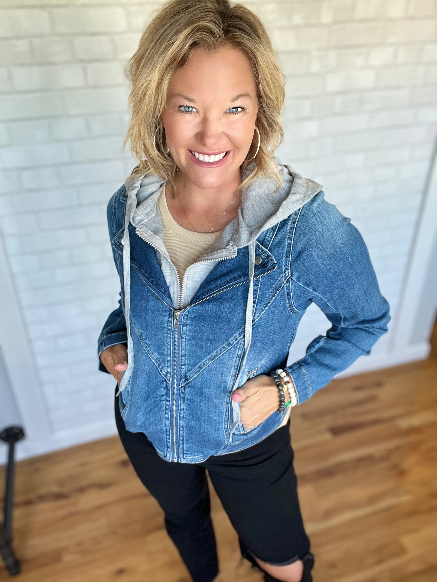 Medium Denim Hooded Jacket by Risen