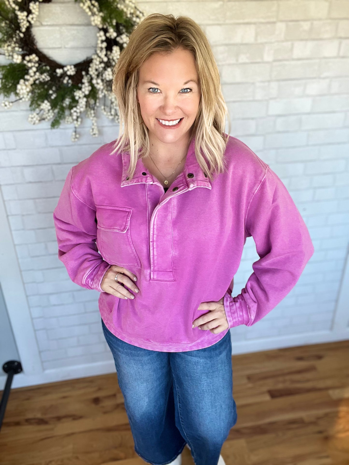 Quarter Snap Sweatshirt - Magenta