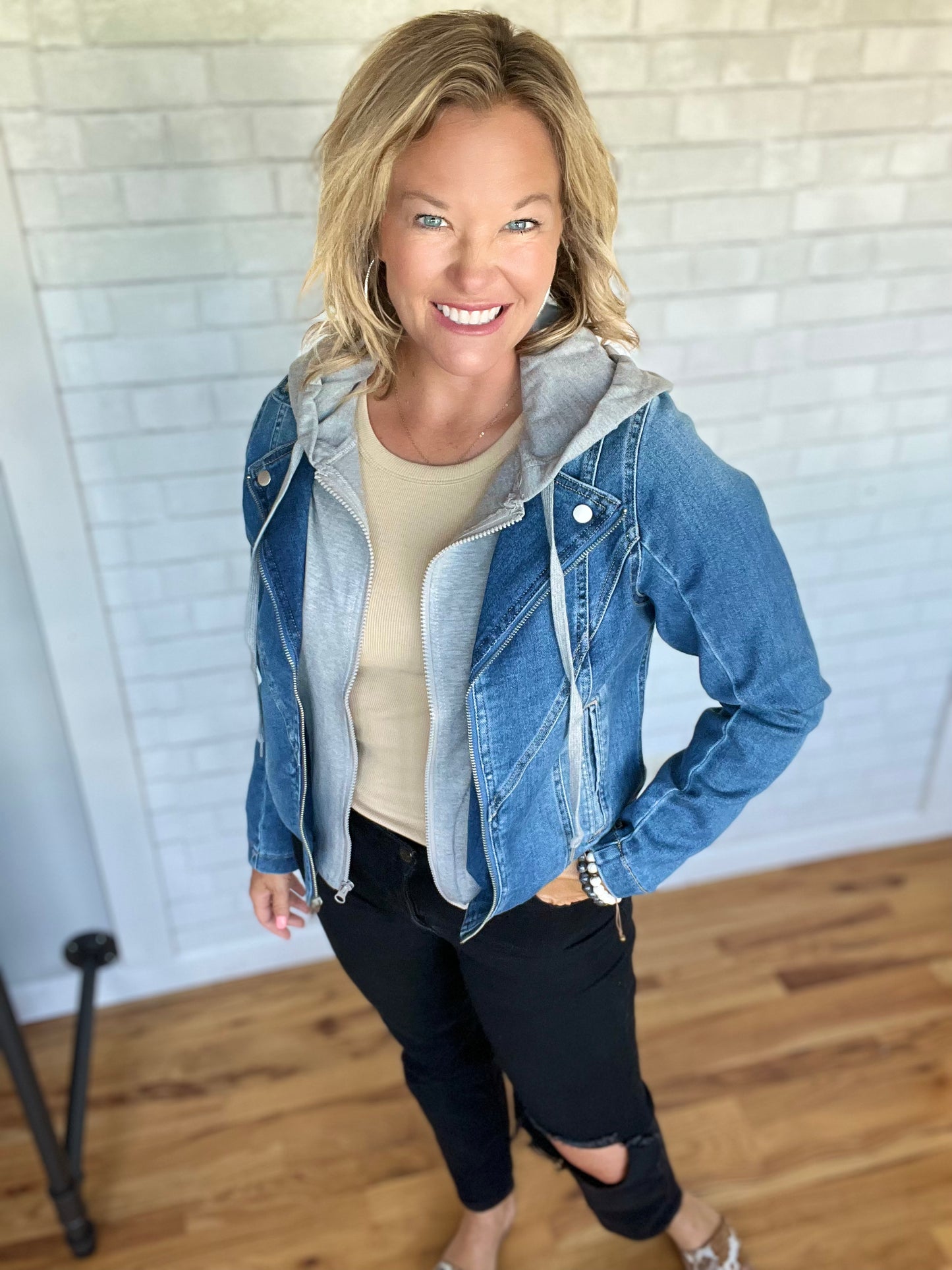 Medium Denim Hooded Jacket by Risen