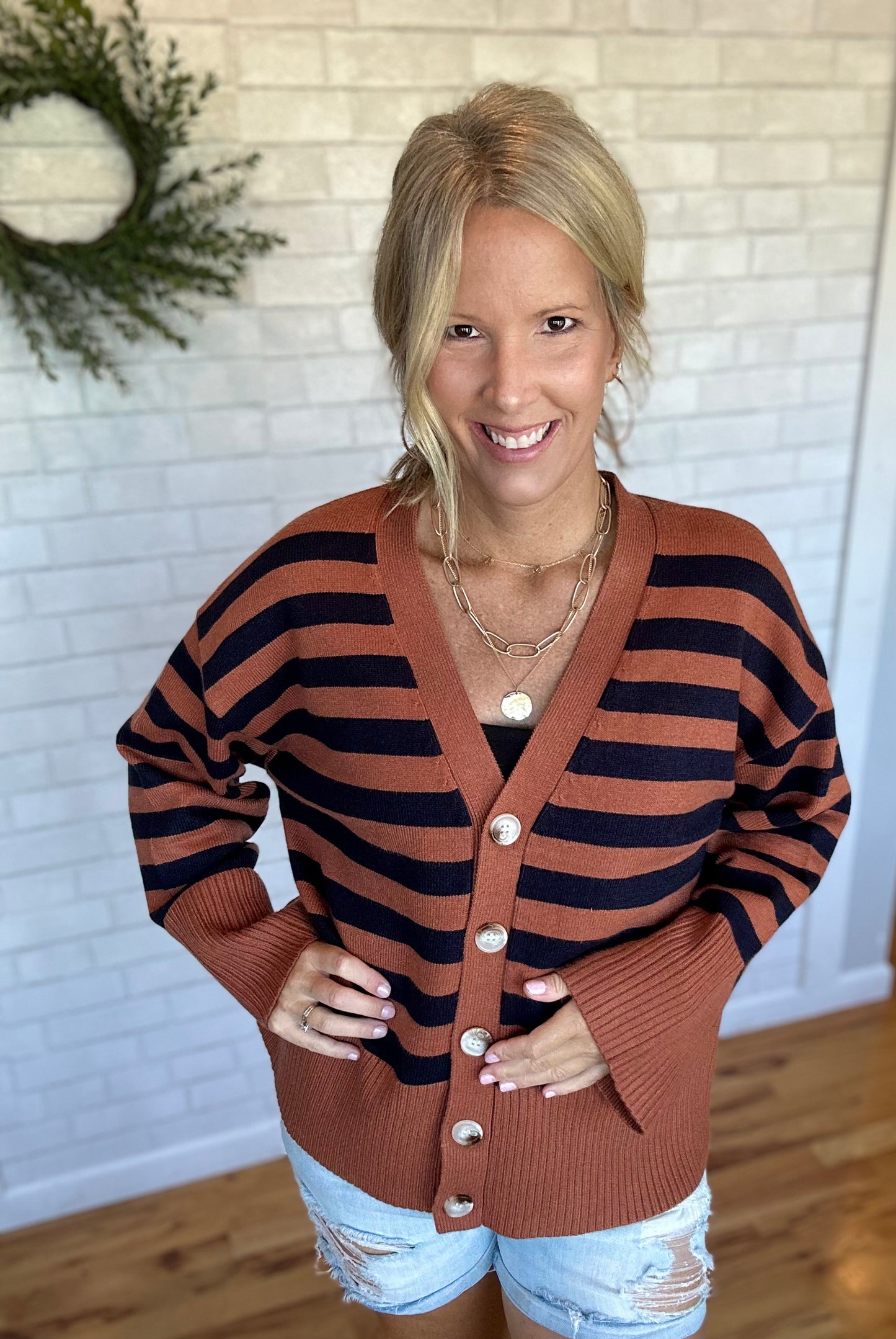 Striped Boyfriend Cardi - Copper