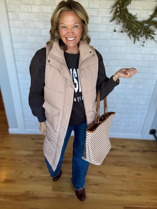 Layla Long Vest - Tan