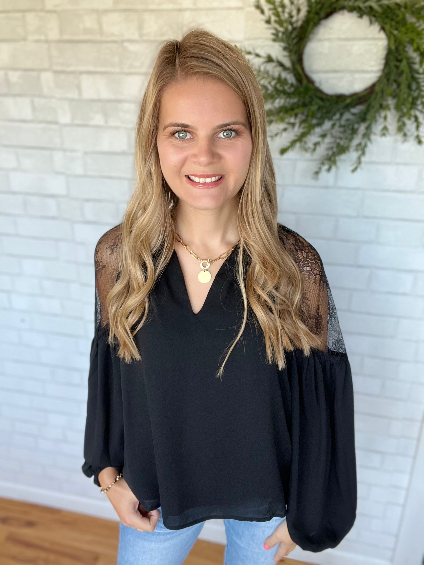 Lace Inset Blouse - Black