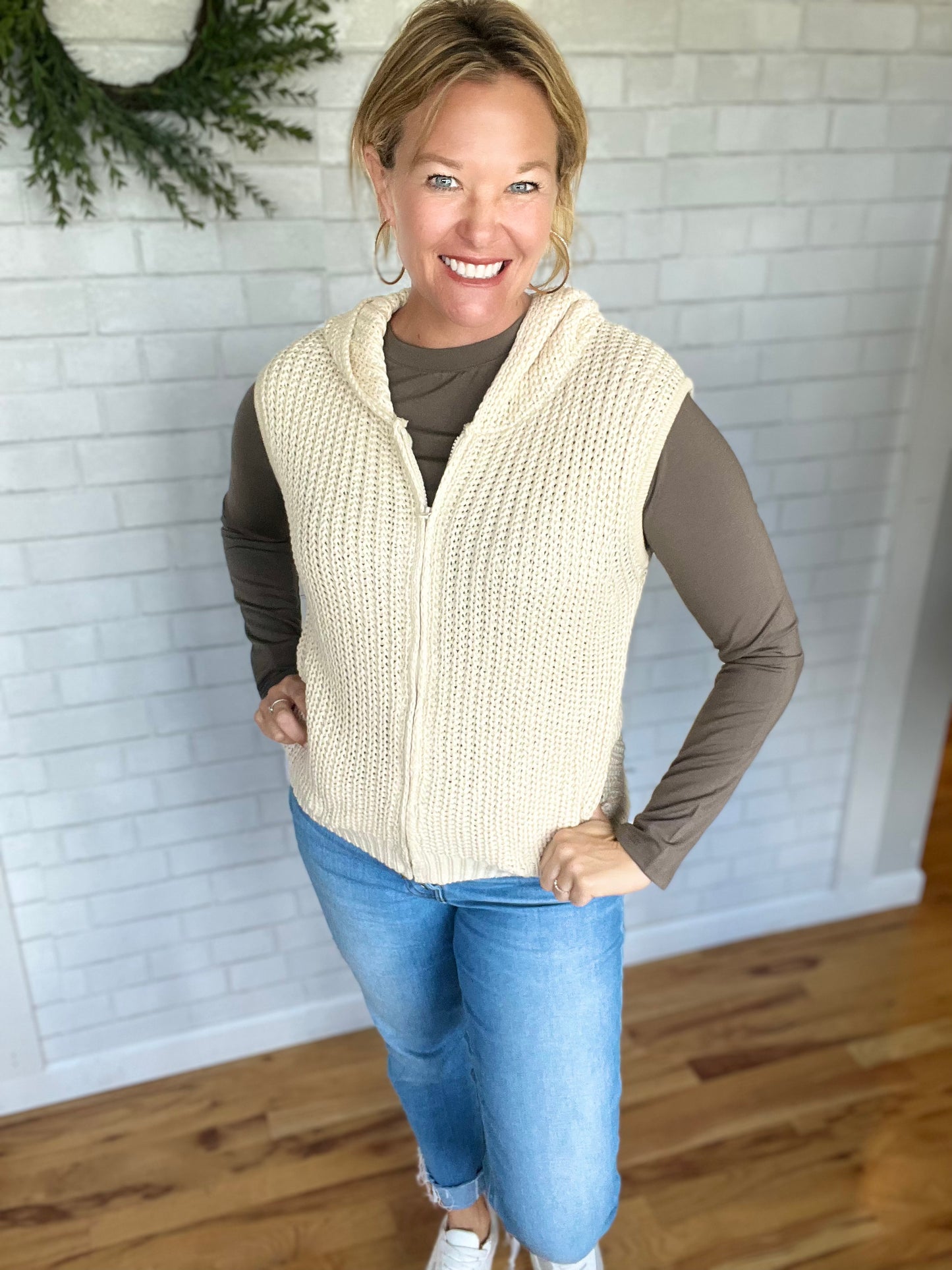 Knit Hoodie Vest - Natural
