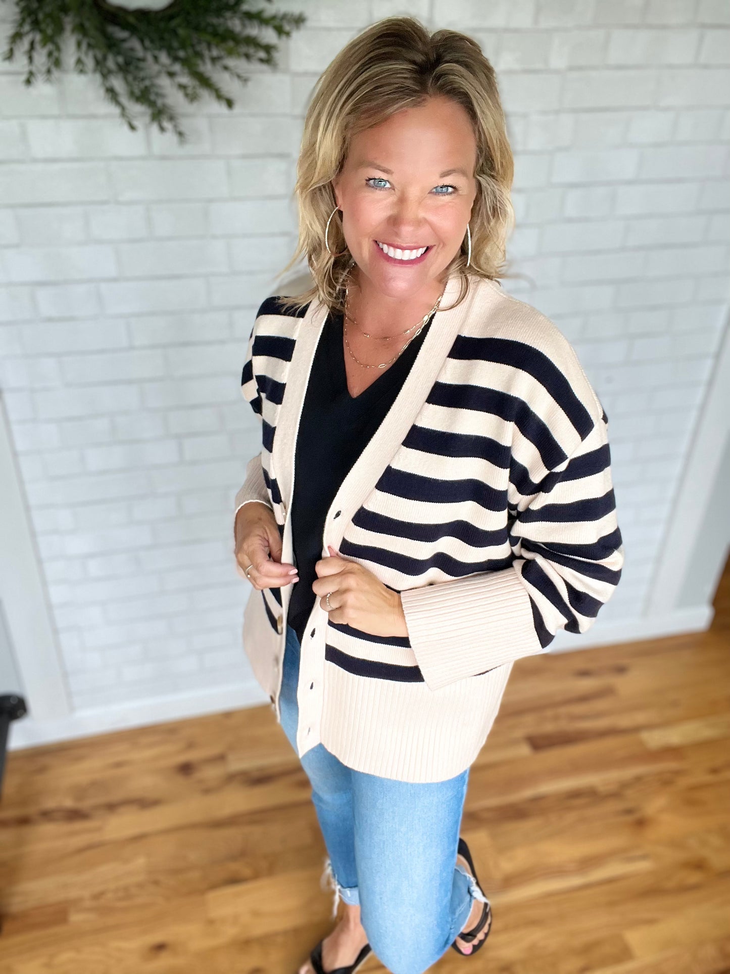 Striped Boyfriend Cardi - Natural