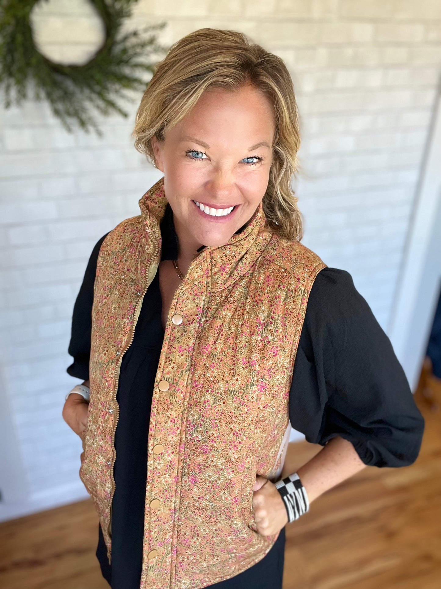 Pongo Puffer Vest - Golden Olive Floral