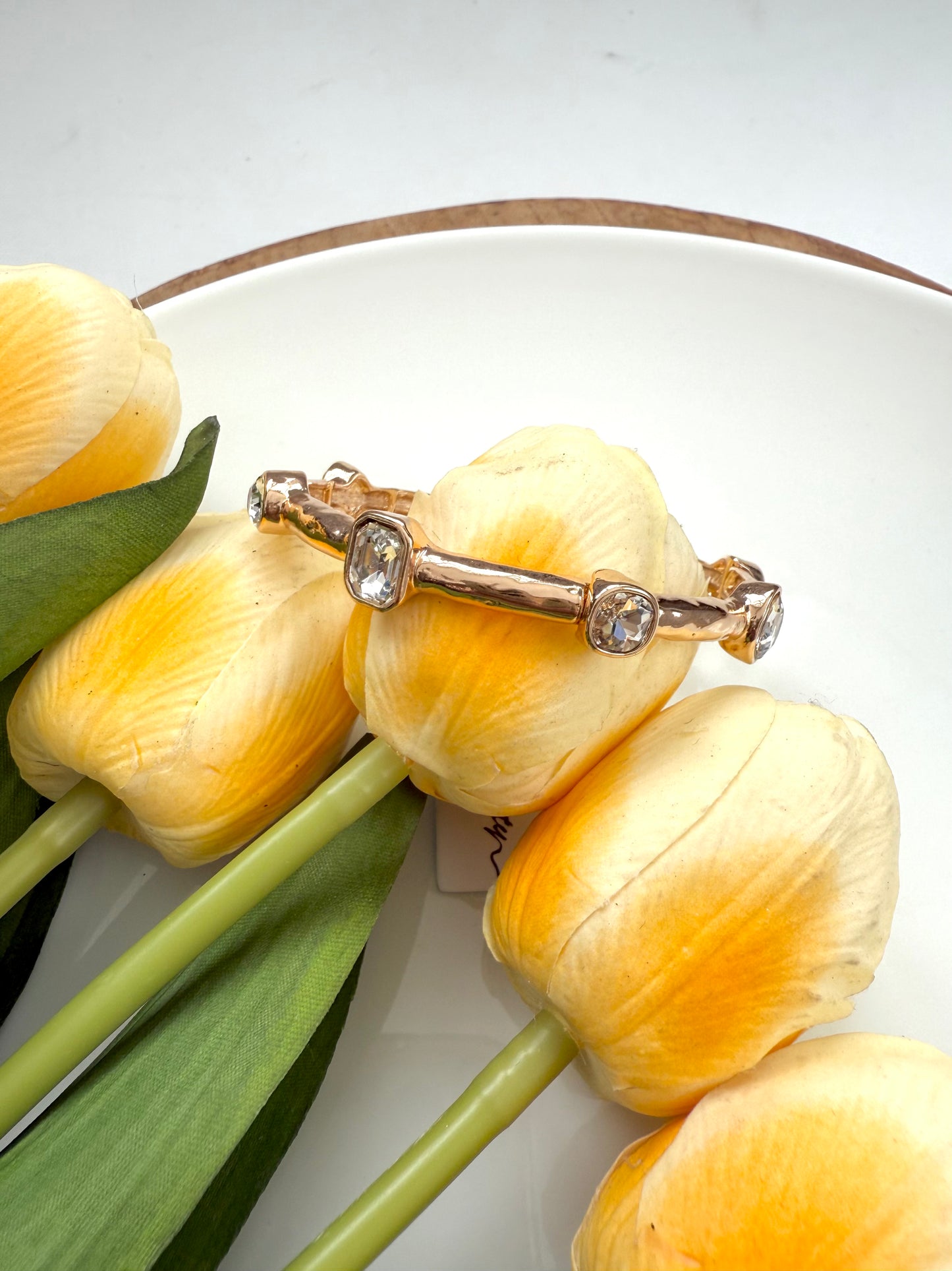 Hammered Bracelet W/ Crystals
