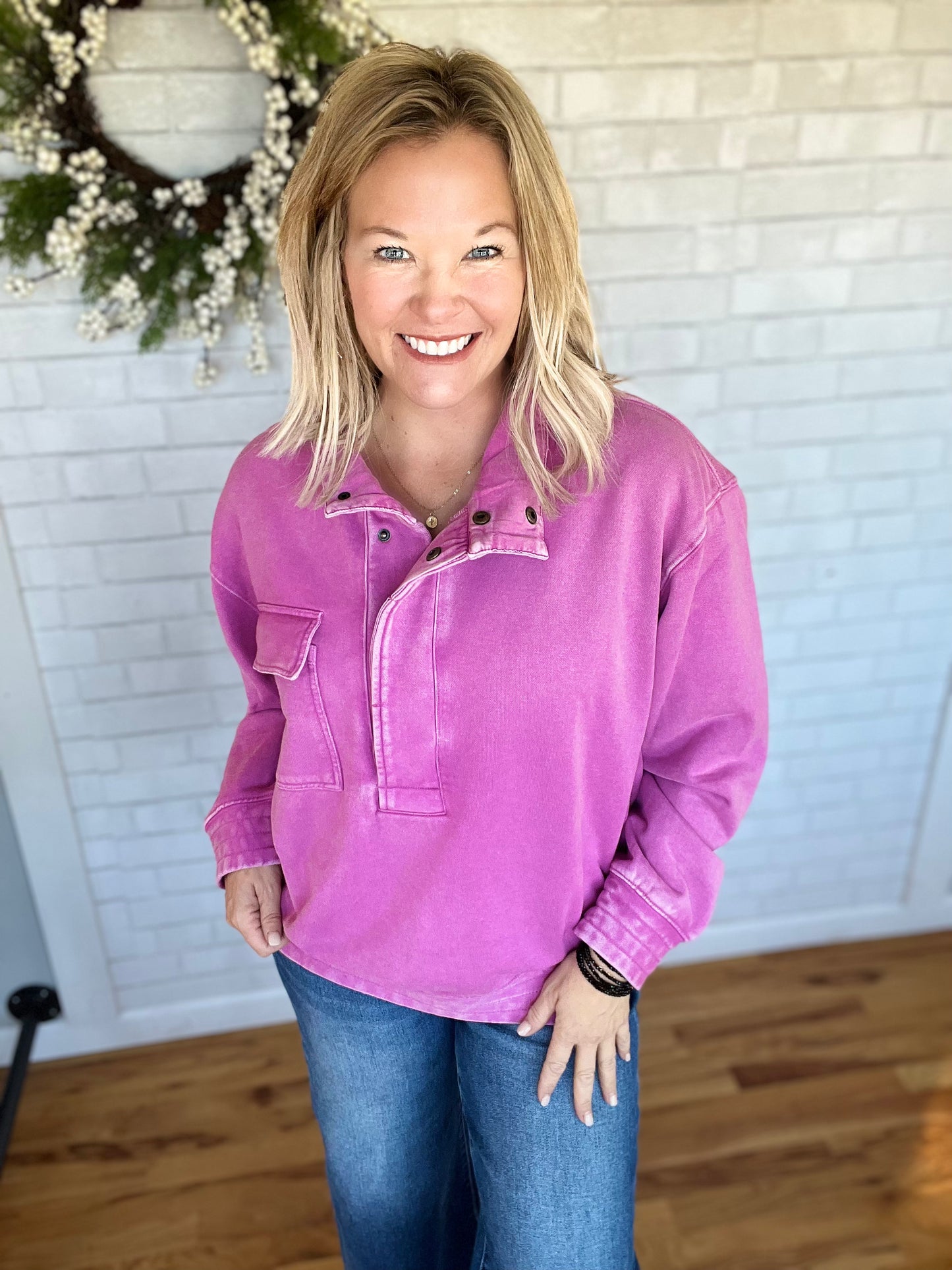 Quarter Snap Sweatshirt - Magenta