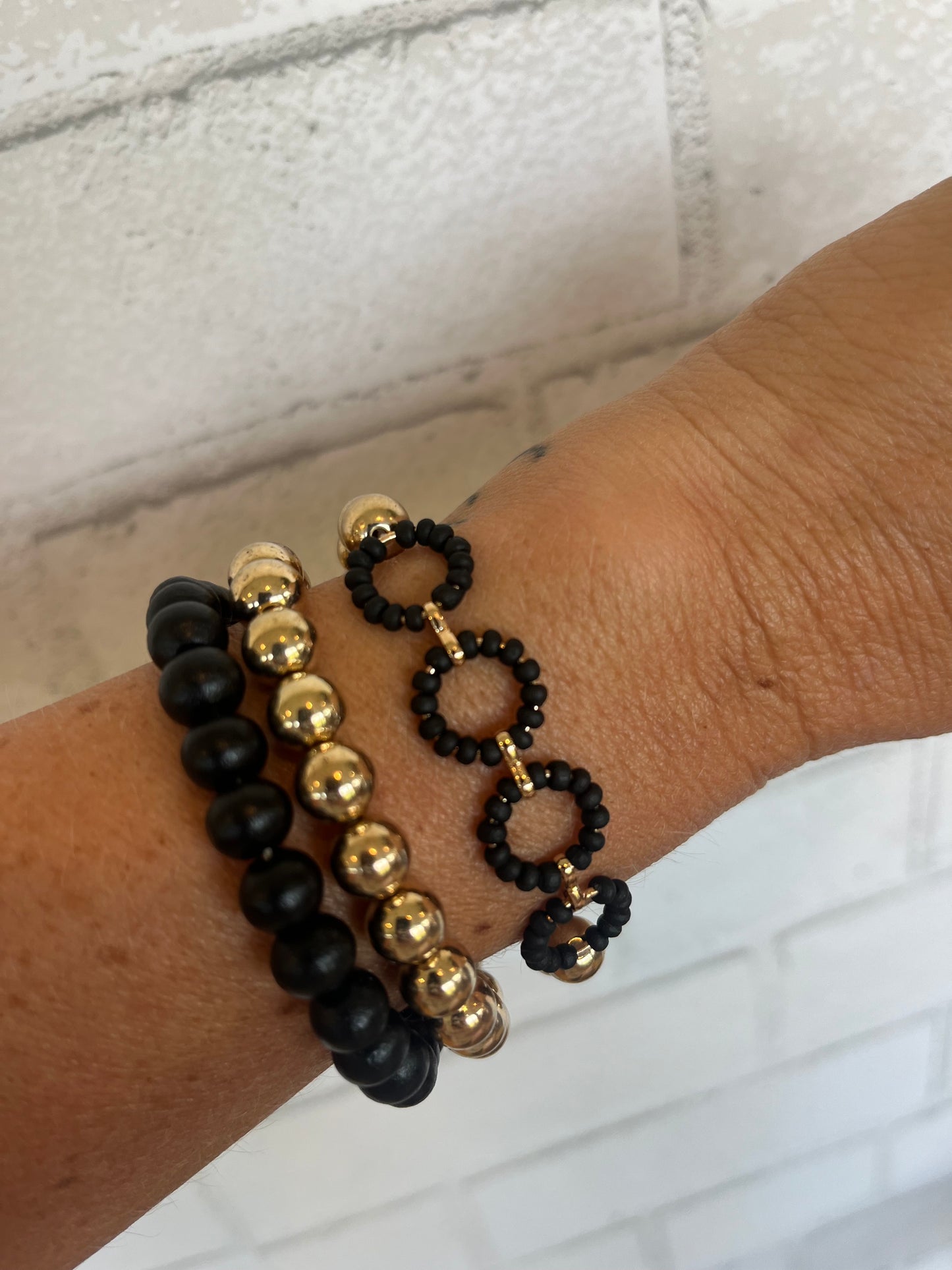 Black Wood Ring 3 Strand Bracelet