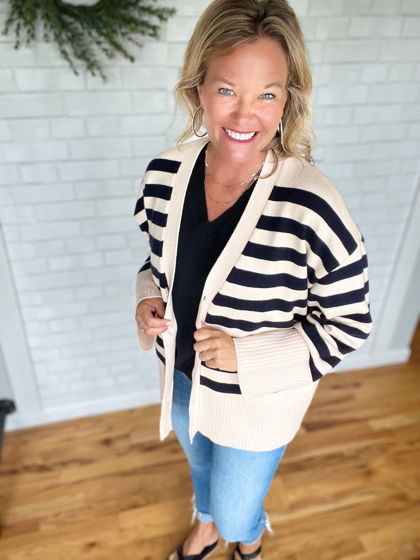 Striped Boyfriend Cardi - Natural