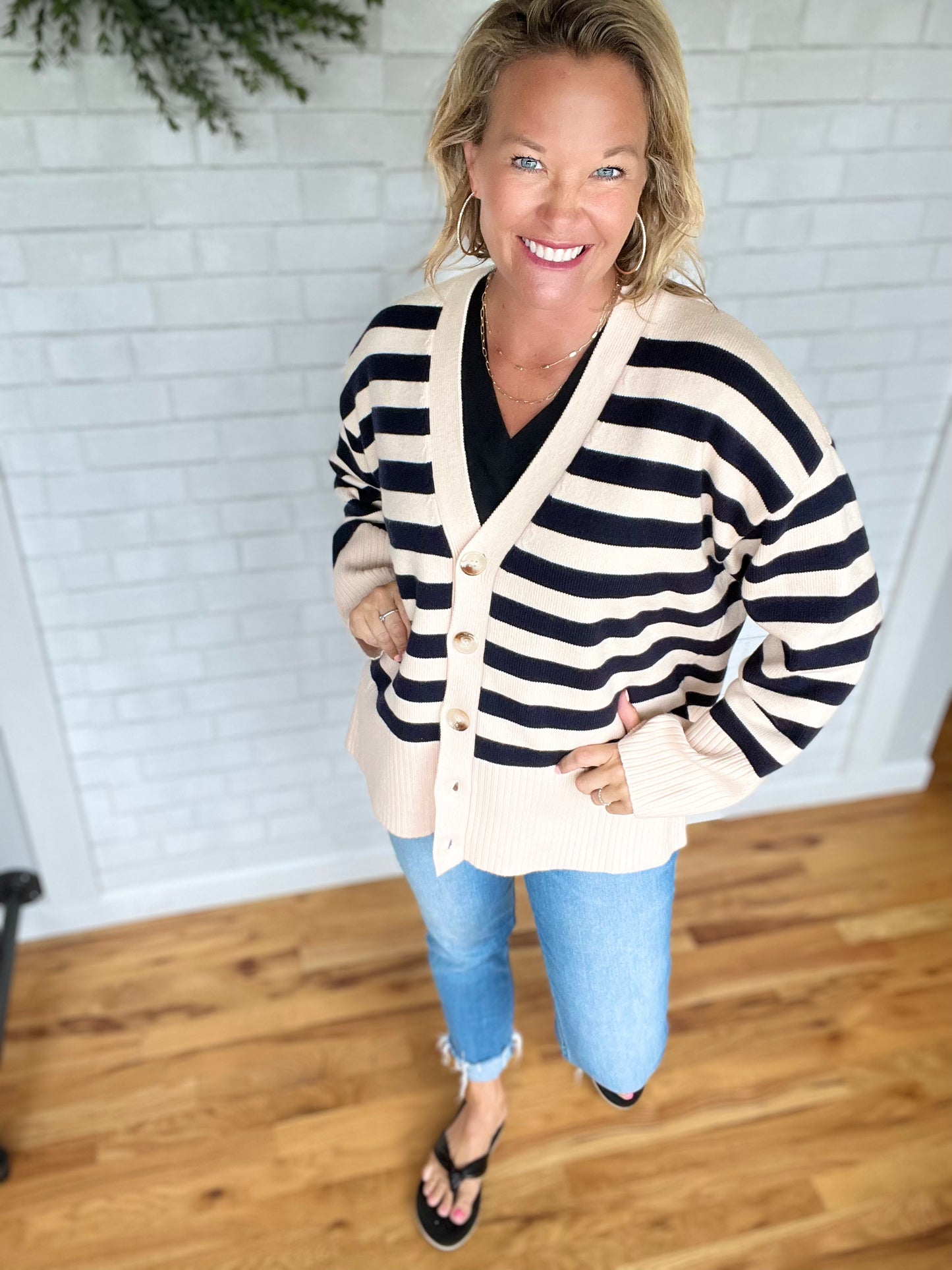Striped Boyfriend Cardi - Natural
