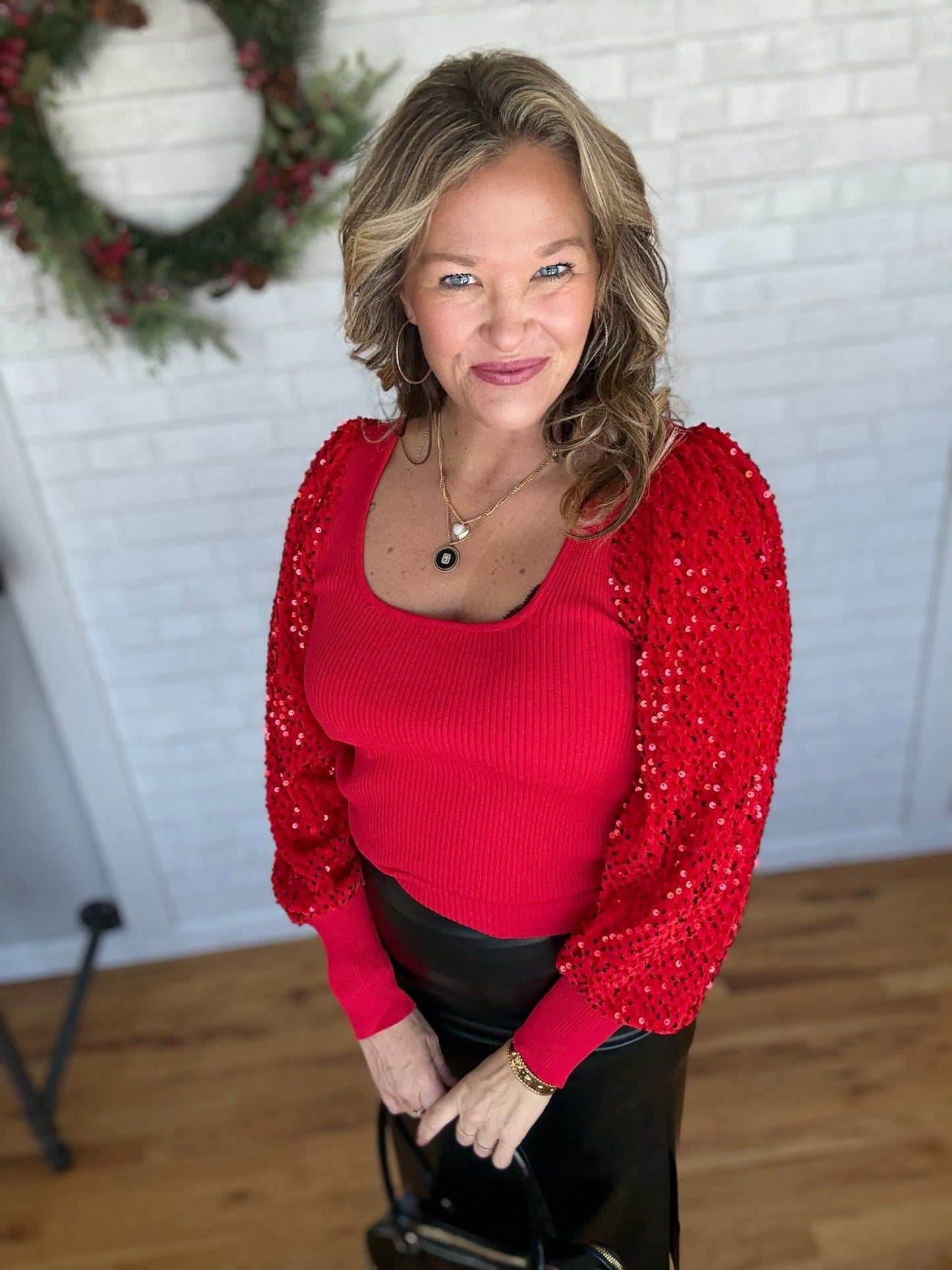 Brynn Sequin Top - Red - A Bushel & A Peck