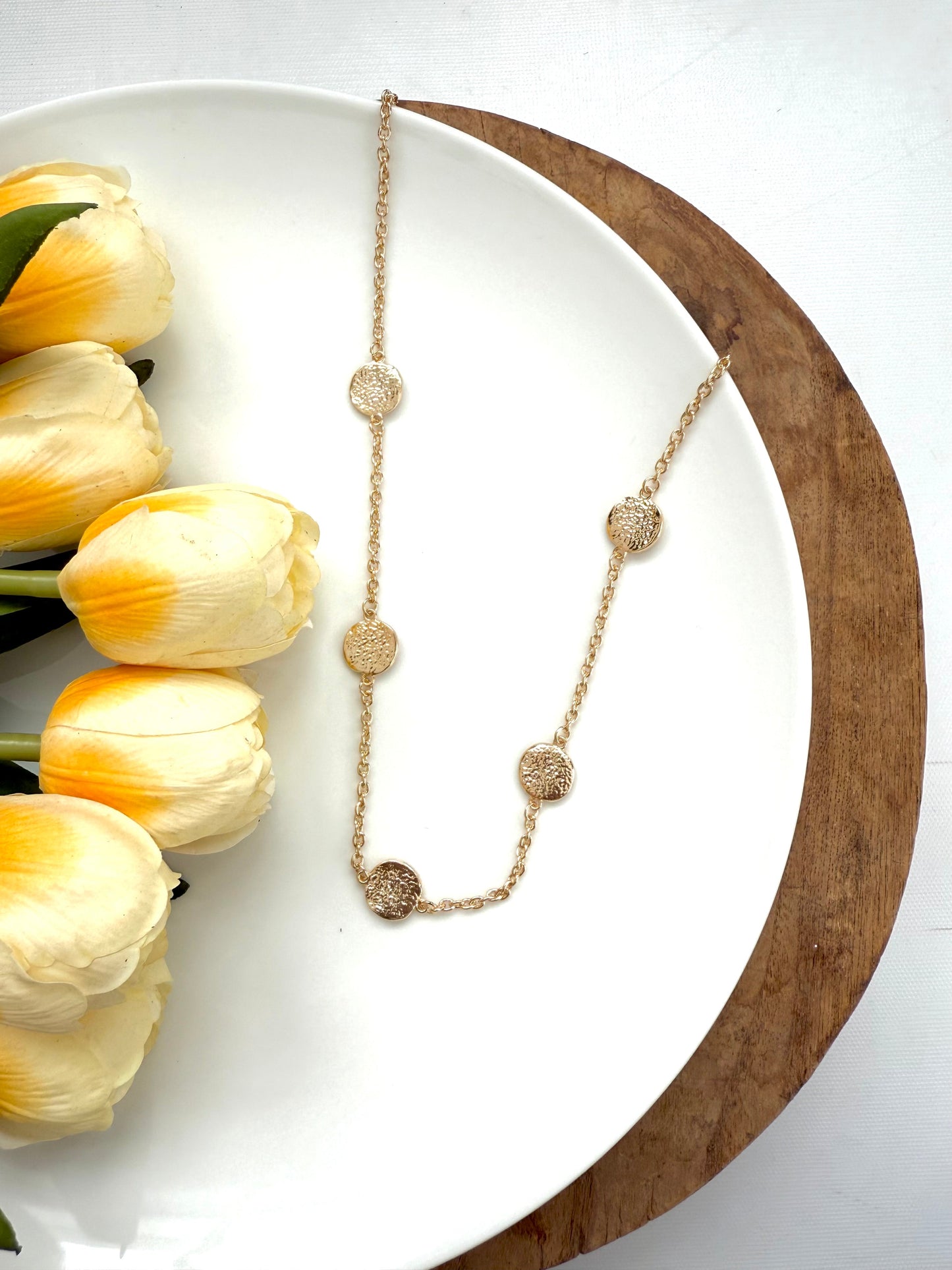 Gold Hammered Circle Necklace - A Bushel & A Peck