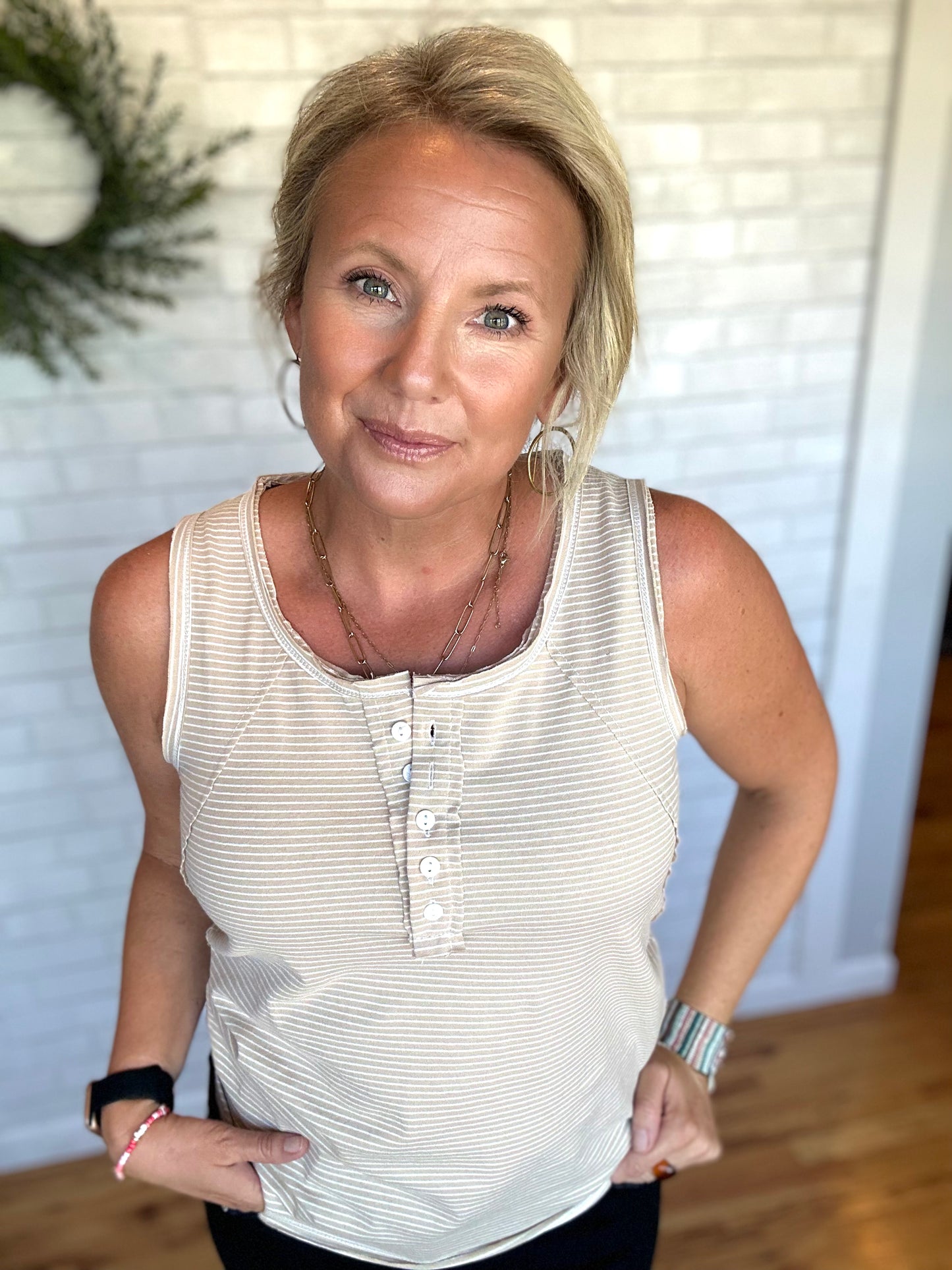 Pin Stripe Tank - Taupe