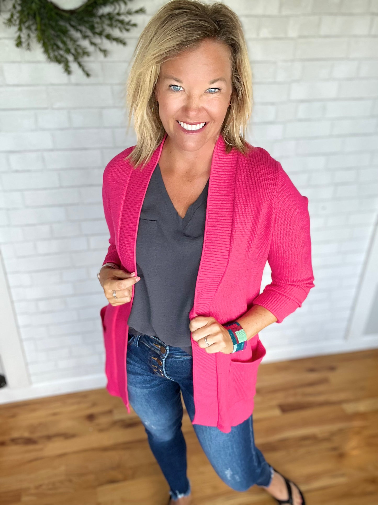 Waffle Cardi - Hot Pink