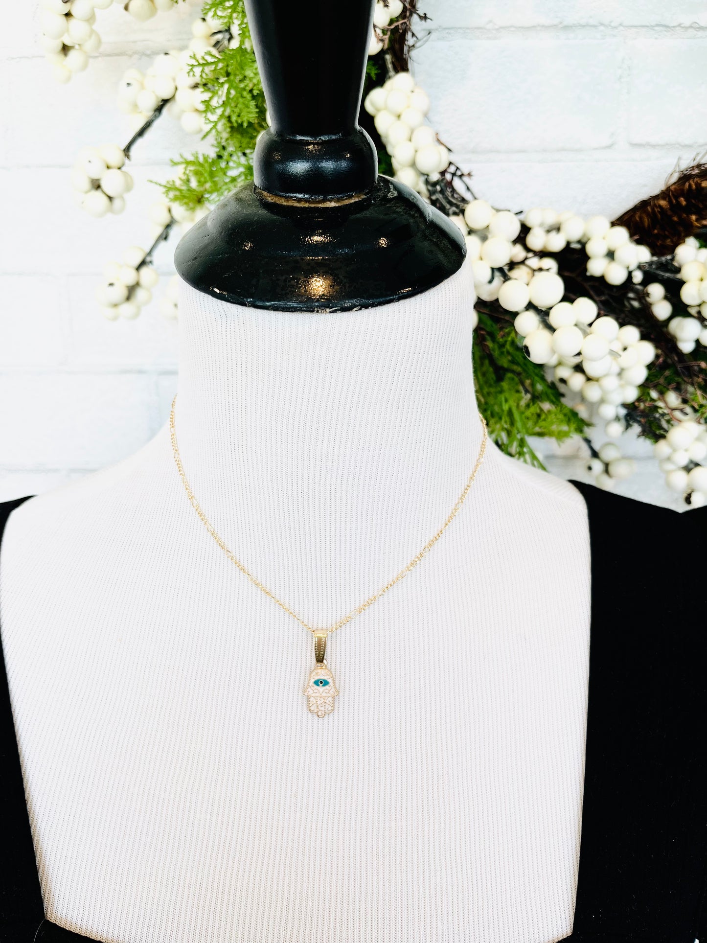 18" Gold Necklace w/White Evil Eye Charm
