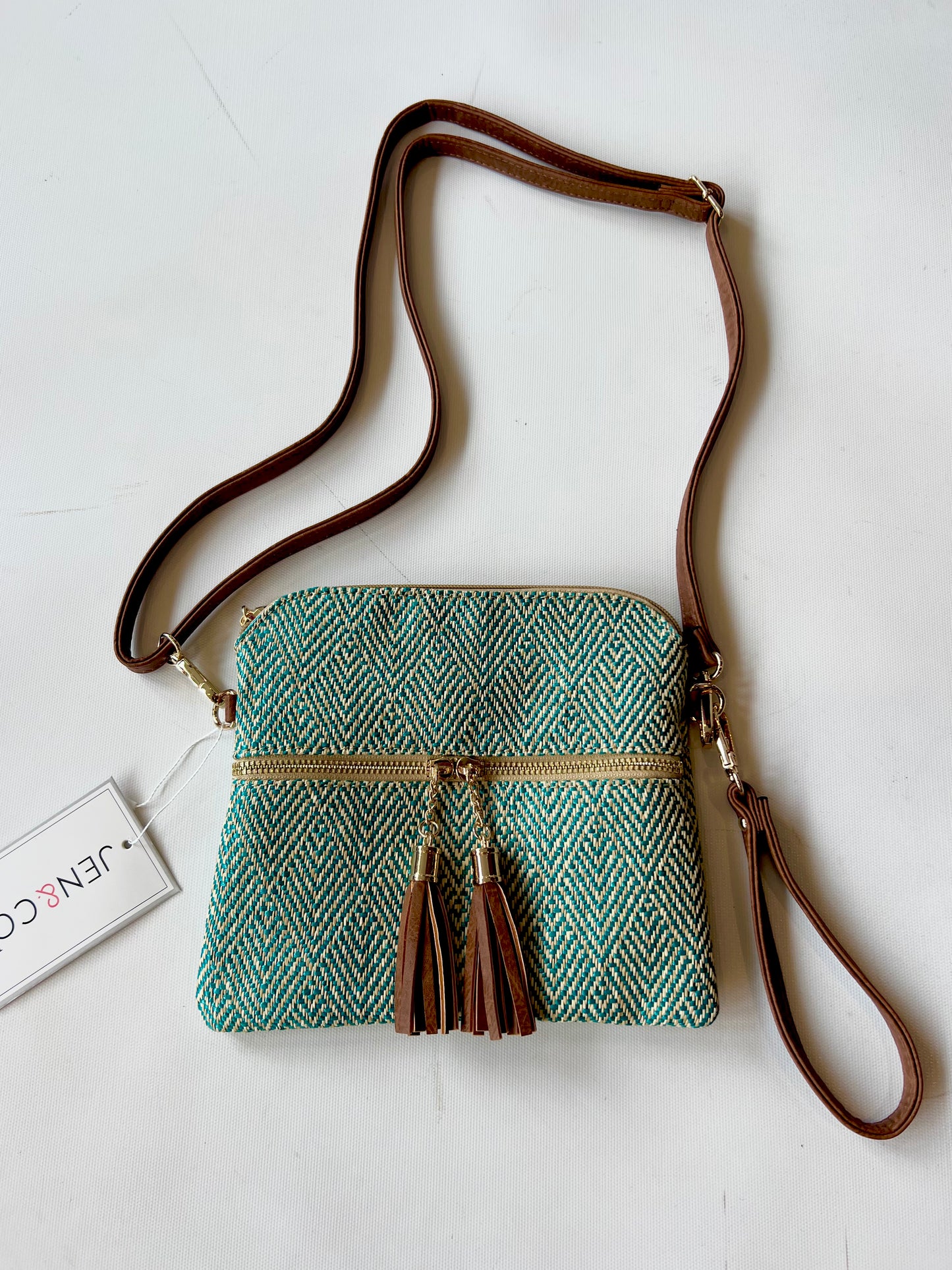 Tara Arrowhead Crossbody - Teal/Tan