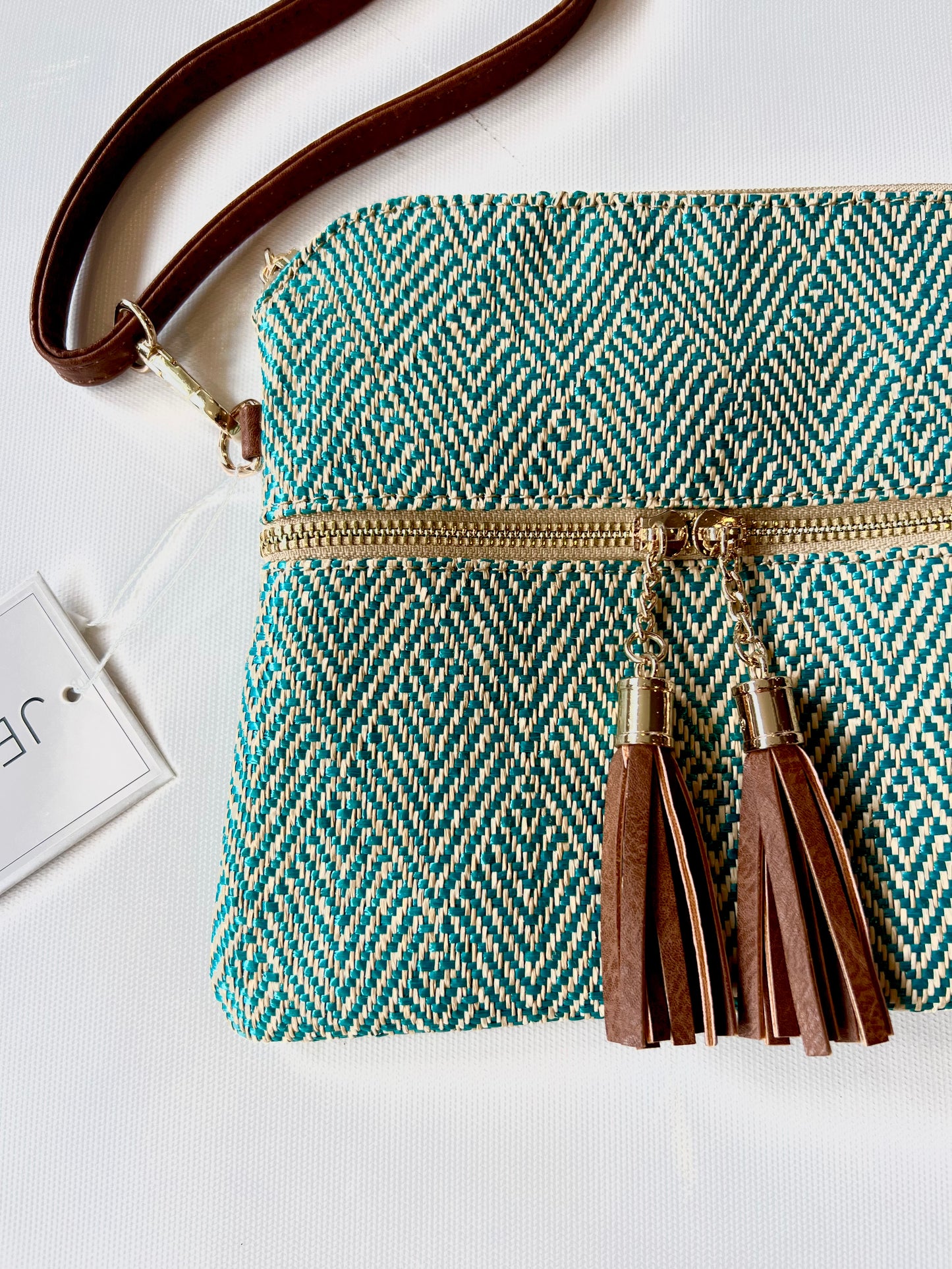 Tara Arrowhead Crossbody - Teal/Tan