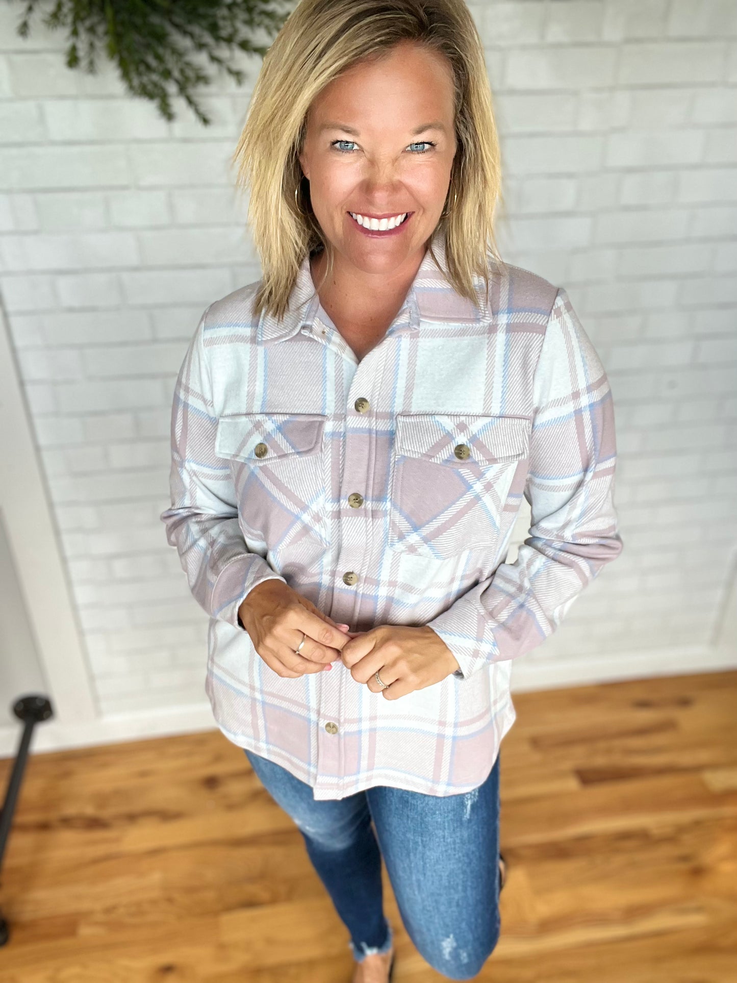 Lewis Shirt Jacket-Blush/Blue Plaid