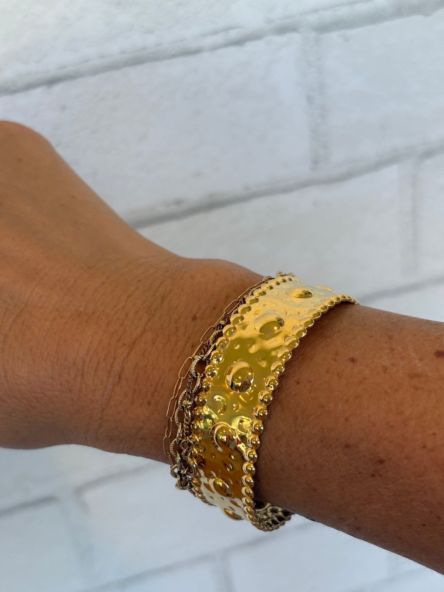 Luxe Gold Textured & Hammered Cuff - A Bushel & A Peck