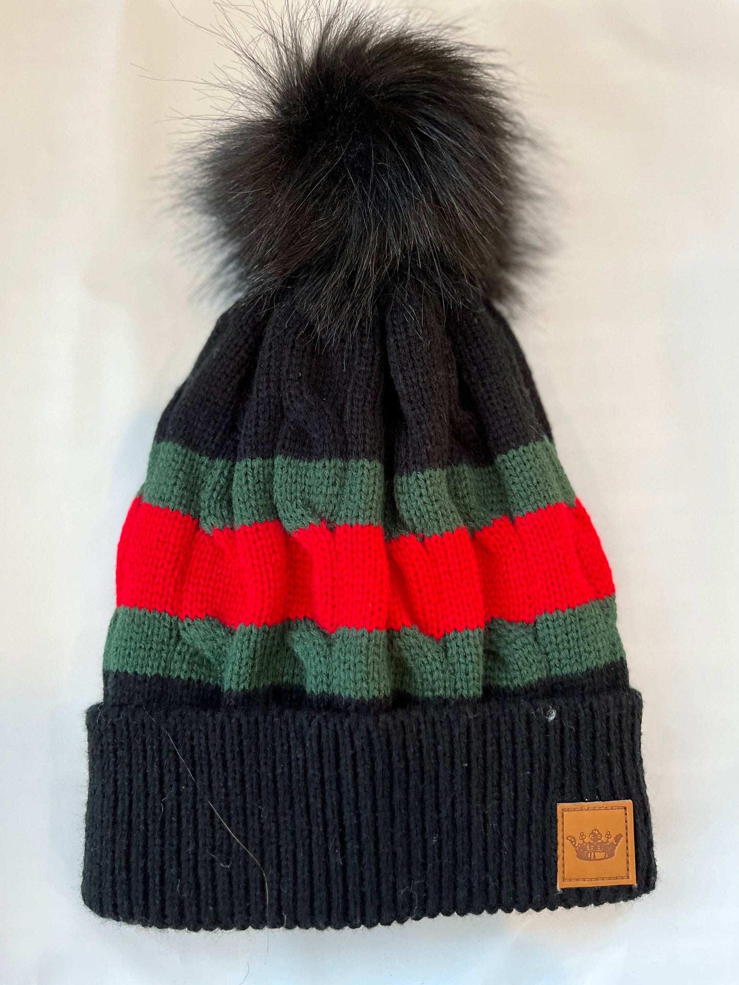 Striped Hat with Cuff & Pom