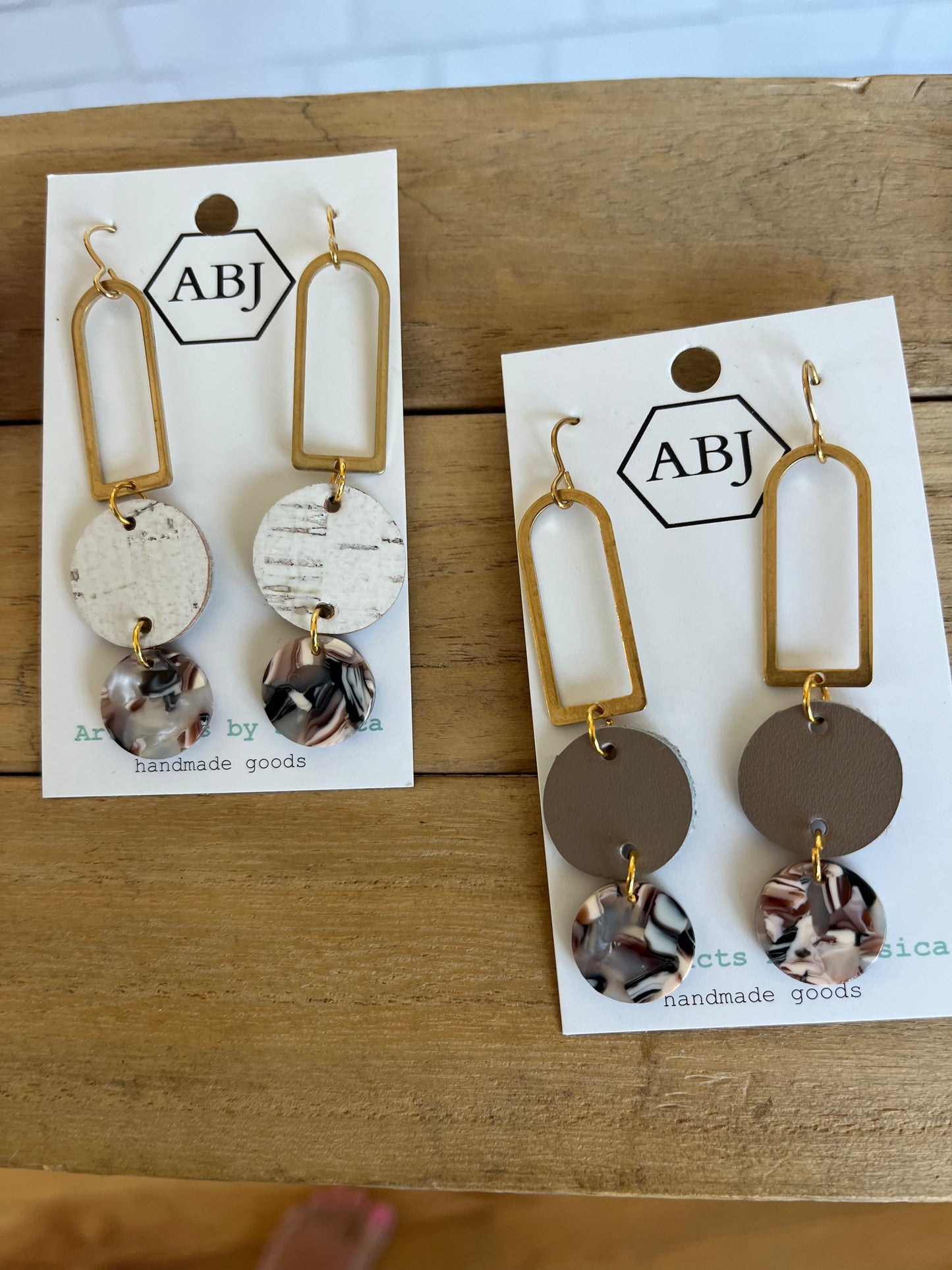 Triple Leather and Acrylic Earrings