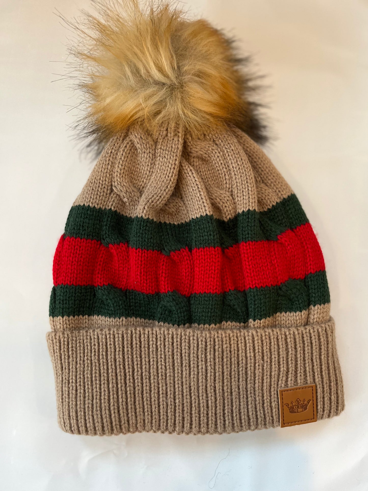Striped Hat with Cuff & Pom