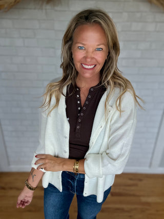 Riley Ribbed Cardigan - Ivory