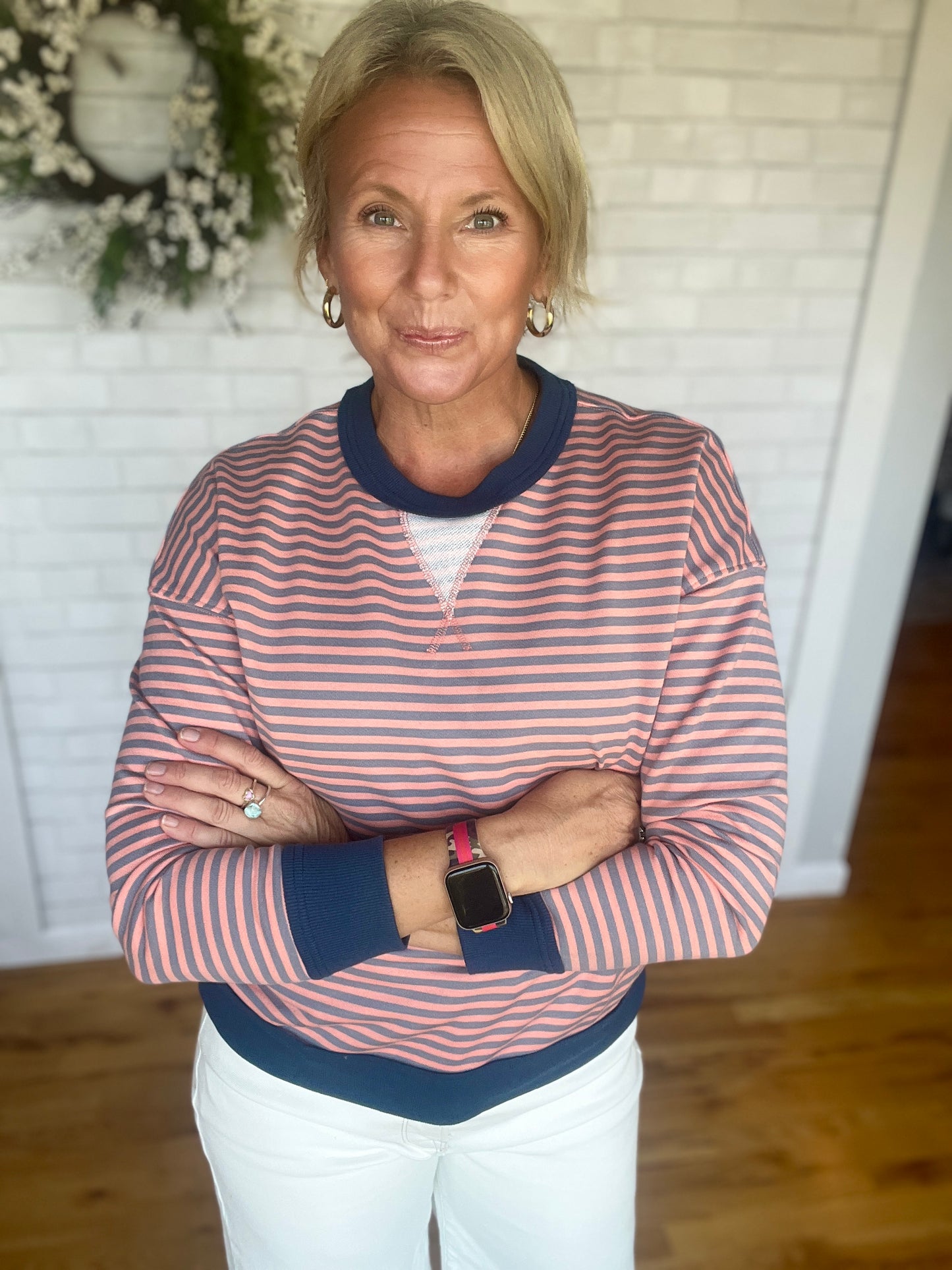 Pinstriped Sweatshirt- Pink
