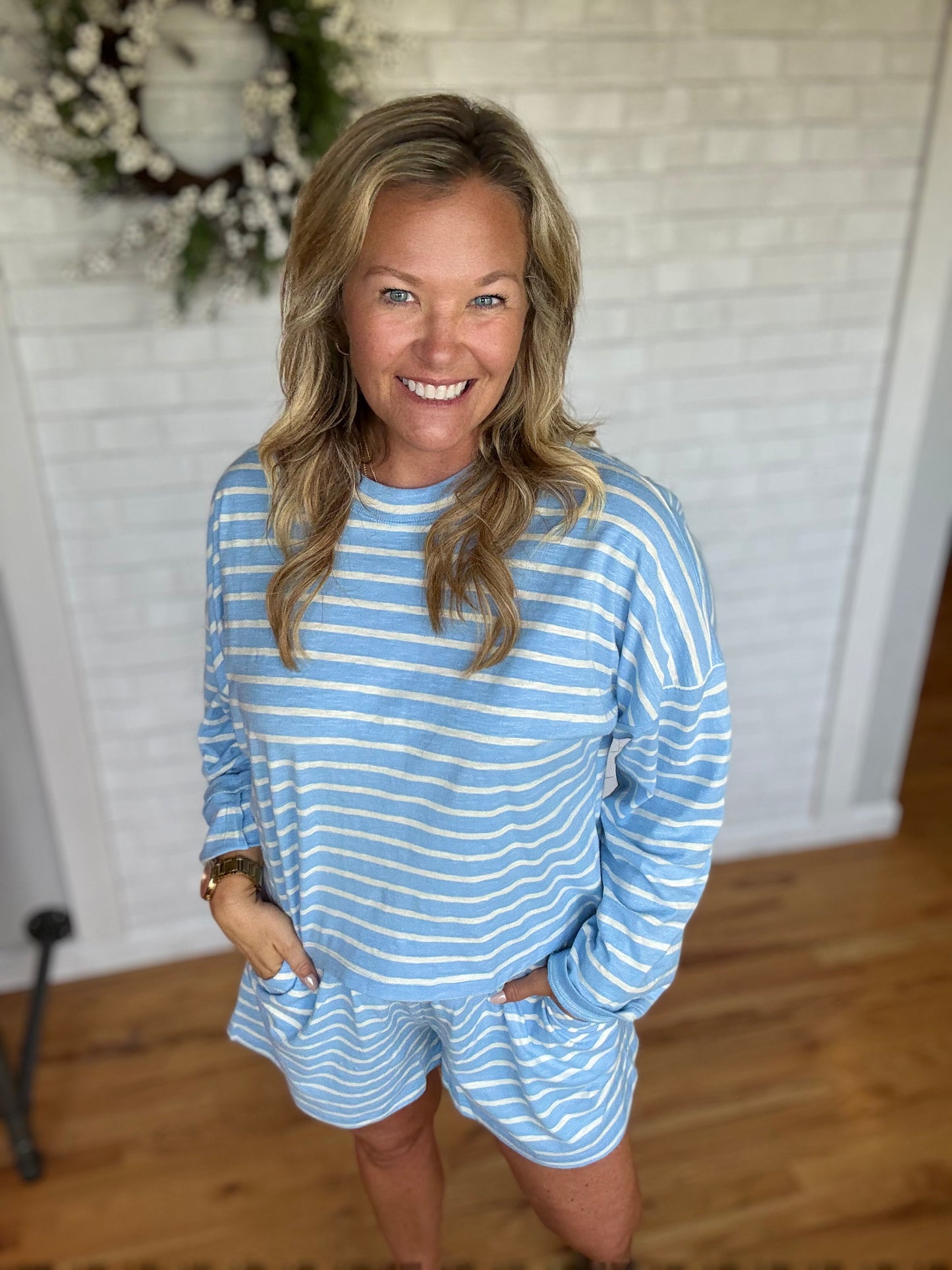 Stay In Striped Shorts - Blue